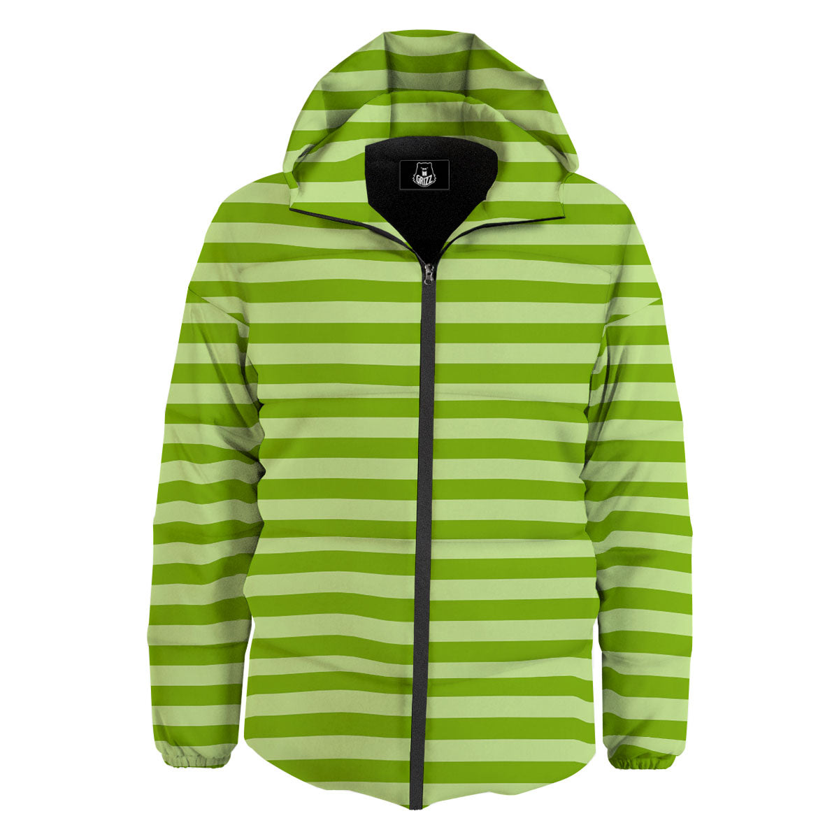 Striped Green Print Pattern Down Jacket-grizzshop