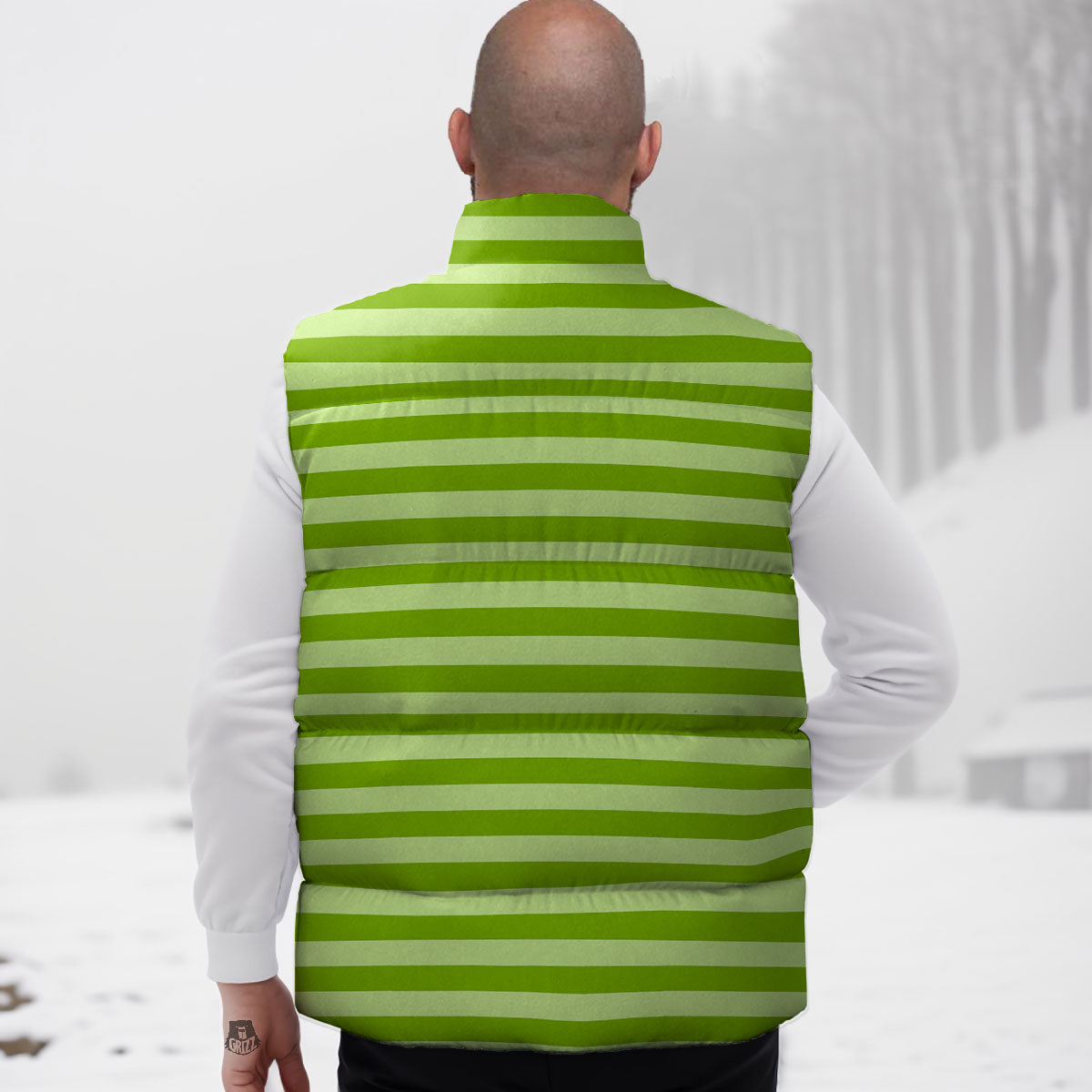 Striped Green Print Pattern Down Vest