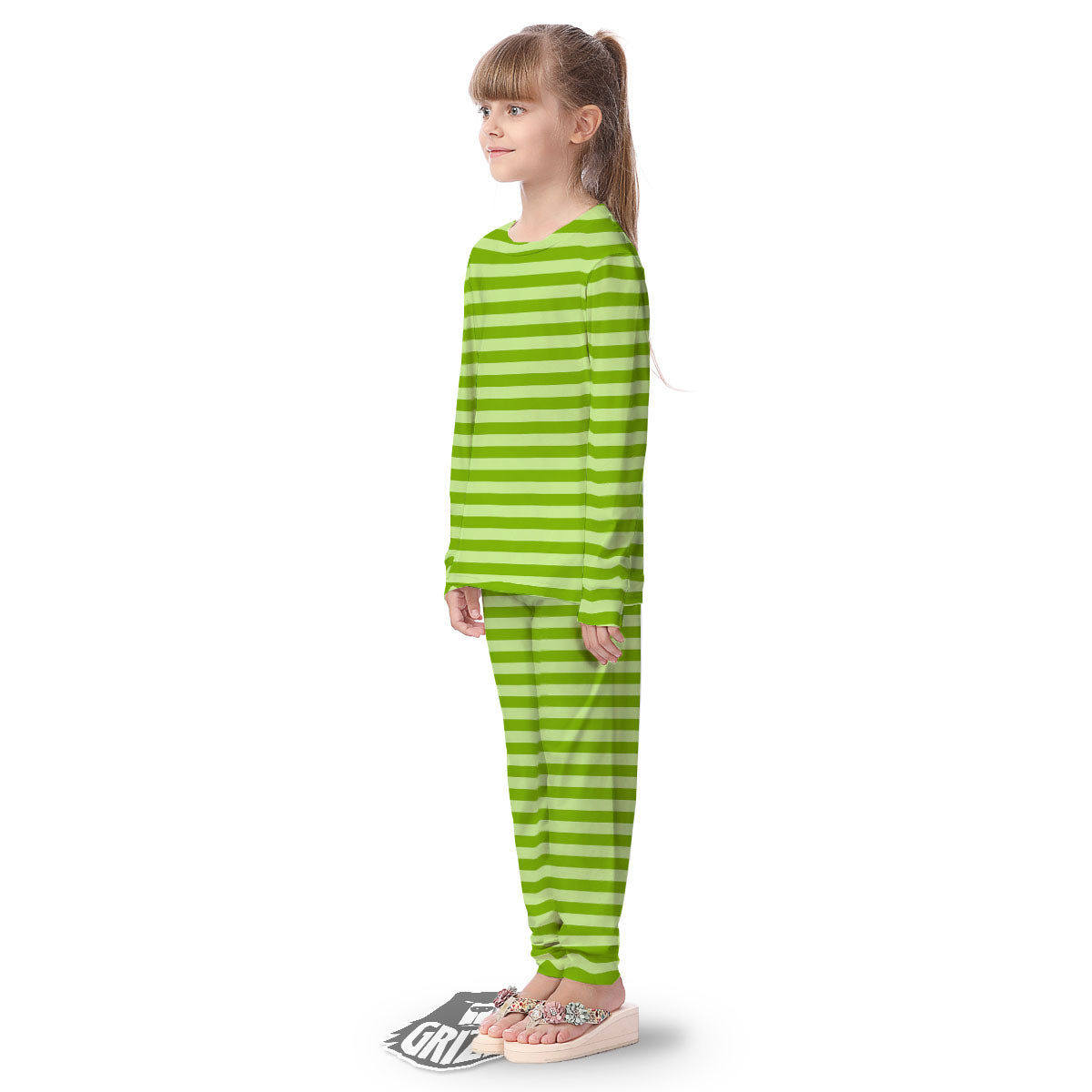 Striped Green Print Pattern Kid's Pajamas-grizzshop