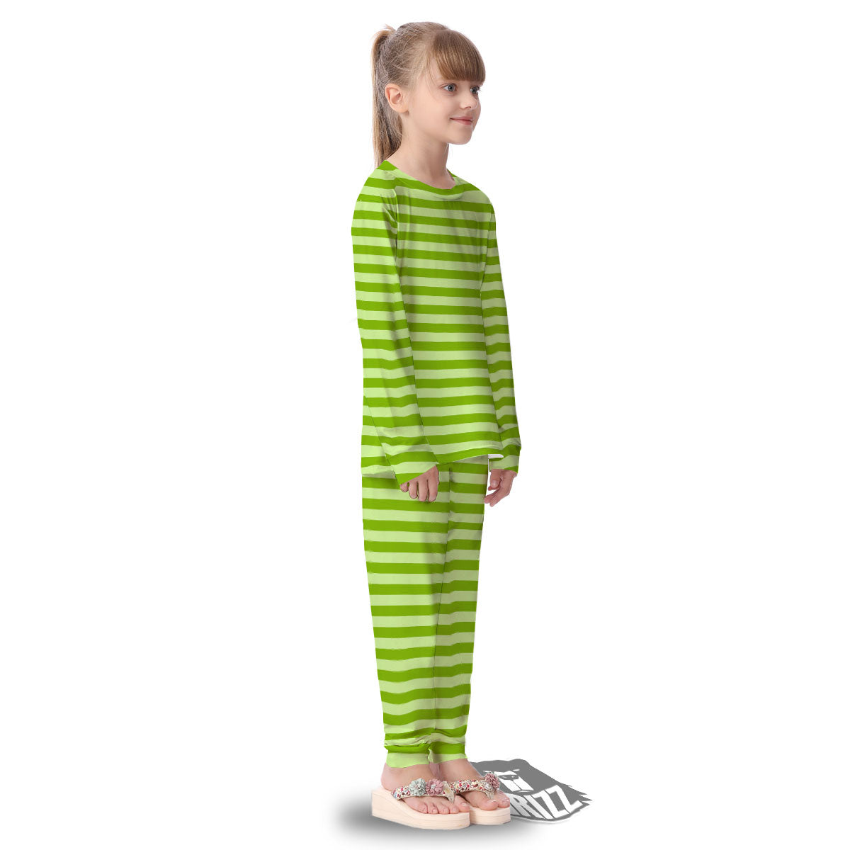 Striped Green Print Pattern Kid's Pajamas-grizzshop