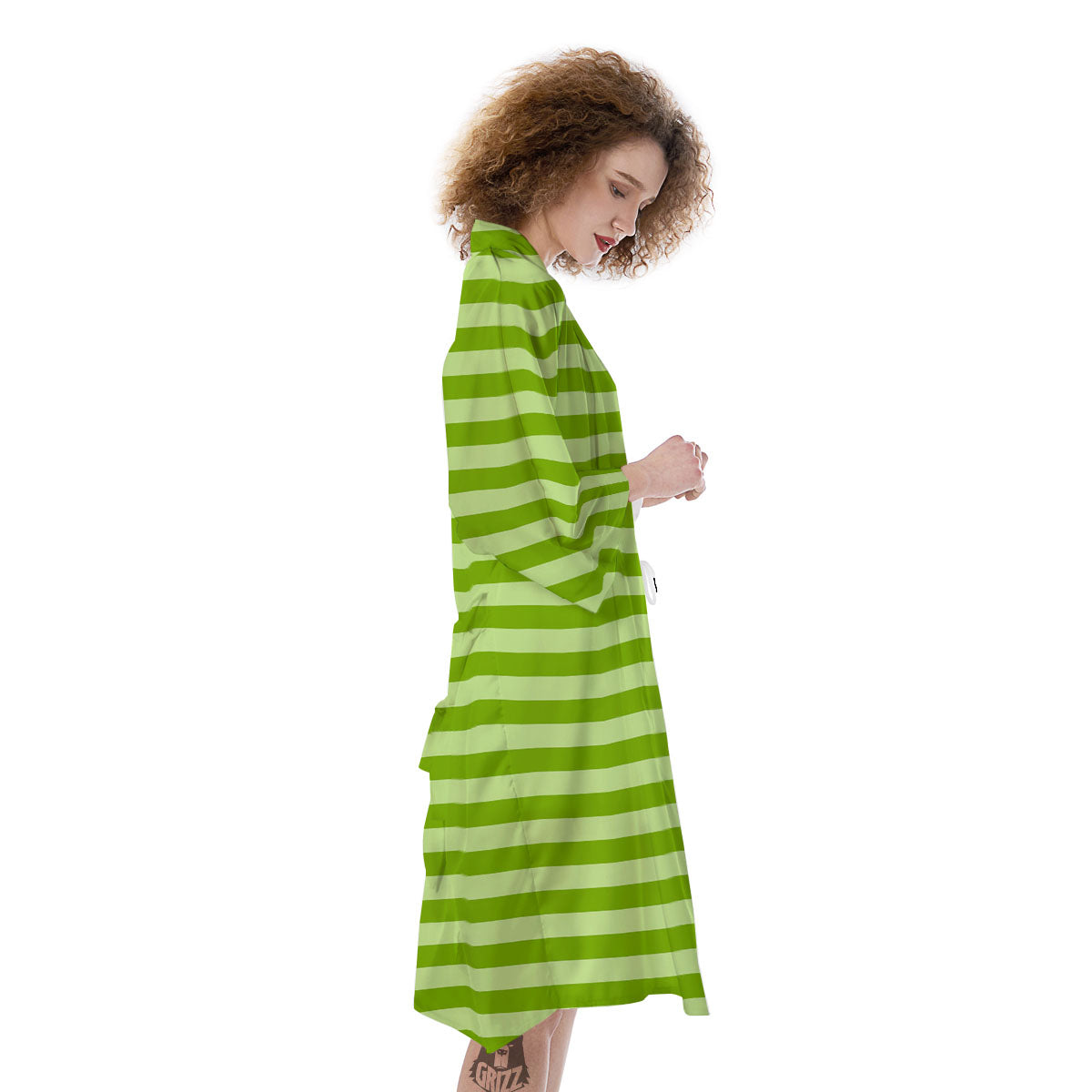 Striped Green Print Pattern Kimono-grizzshop