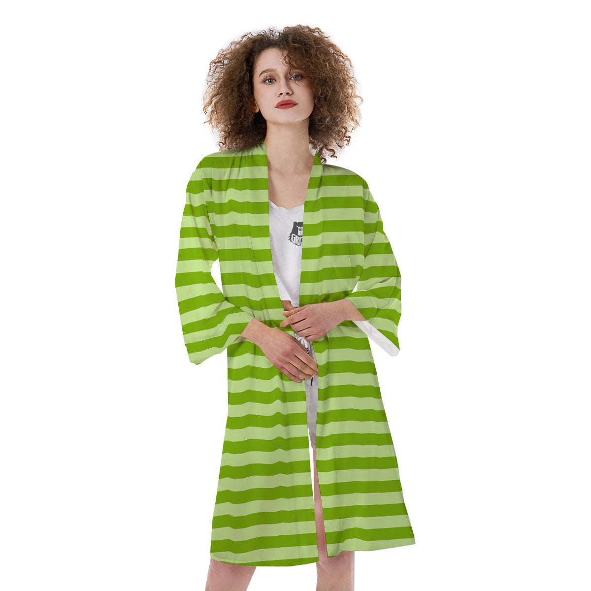 Striped Green Print Pattern Kimono-grizzshop
