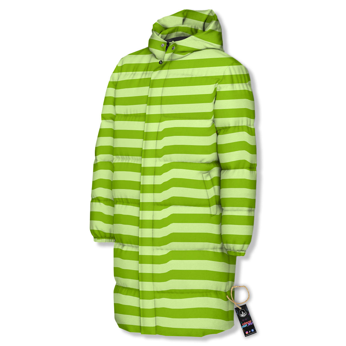 Striped Green Print Pattern Long Down Jacket-grizzshop