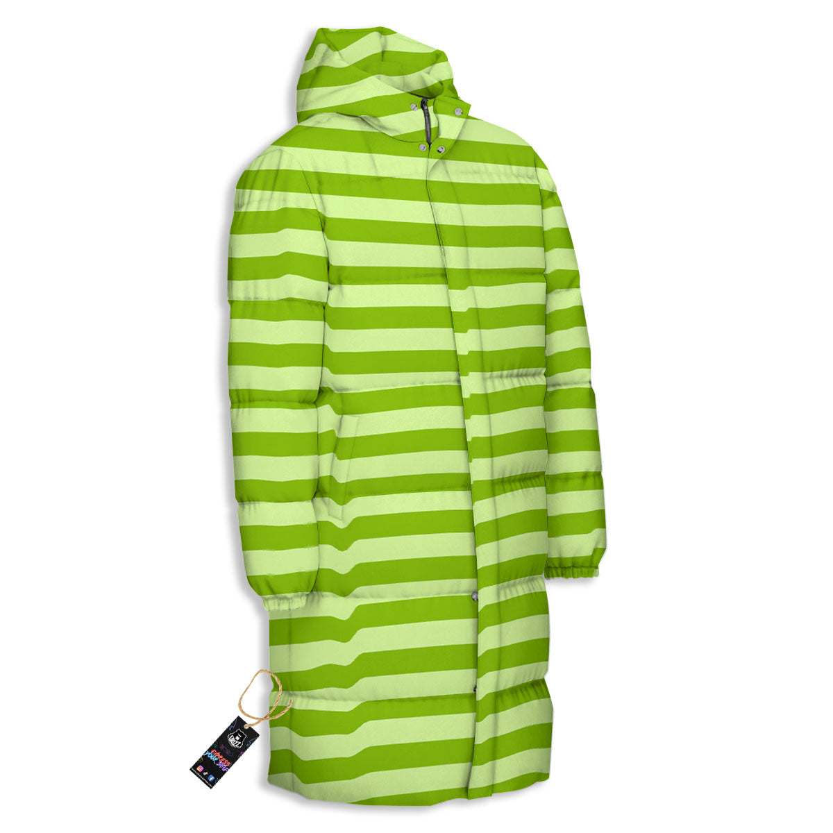 Striped Green Print Pattern Long Down Jacket-grizzshop