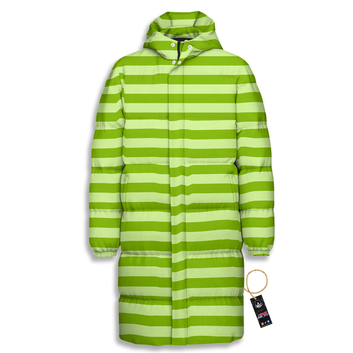 Striped Green Print Pattern Long Down Jacket-grizzshop