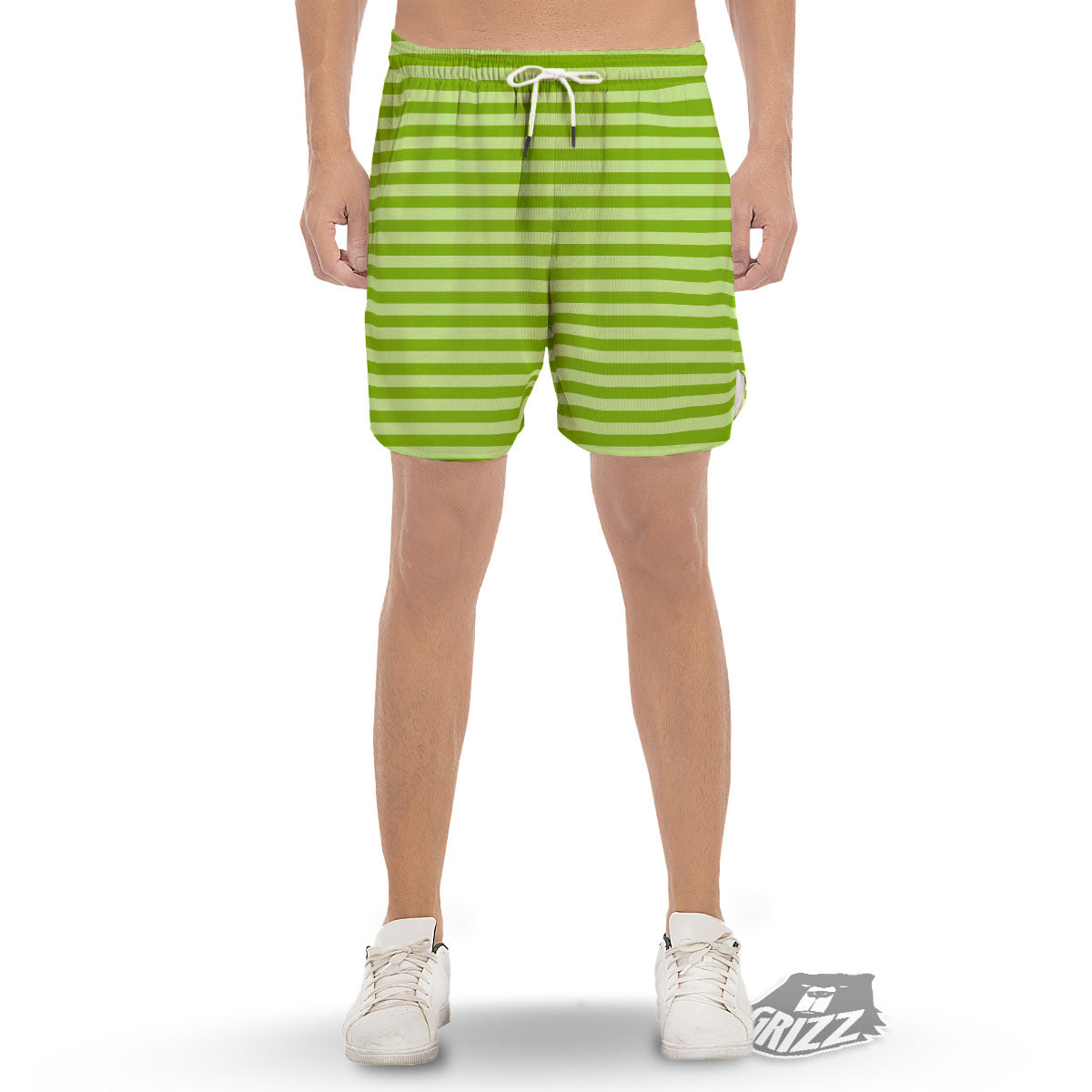 Striped Green Print Pattern Men's Gym Shorts-grizzshop