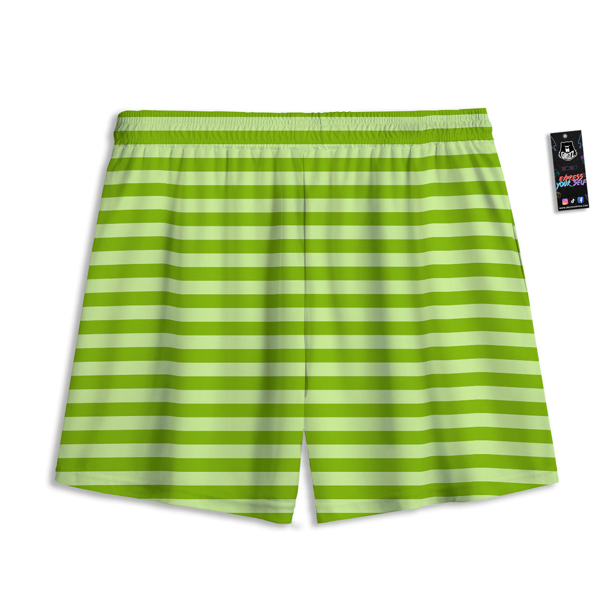 Striped Green Print Pattern Mesh Shorts