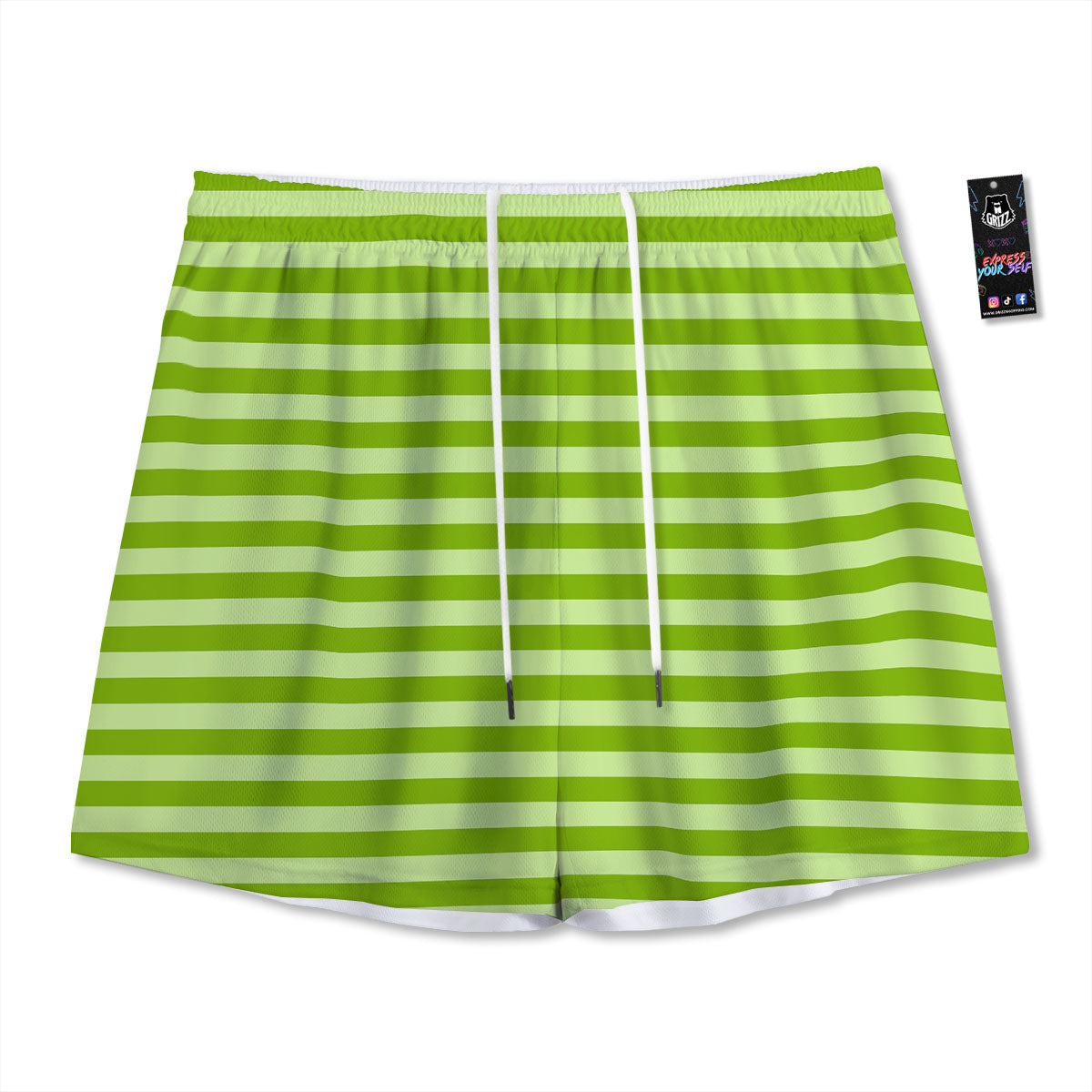 Striped Green Print Pattern Mesh Shorts