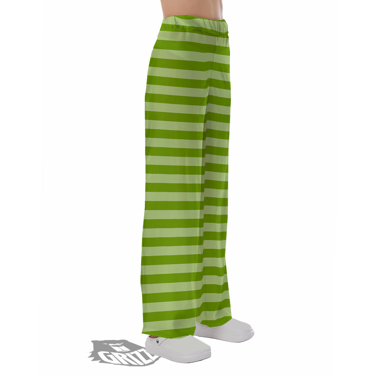 Striped Green Print Pattern Pajama Pants-grizzshop
