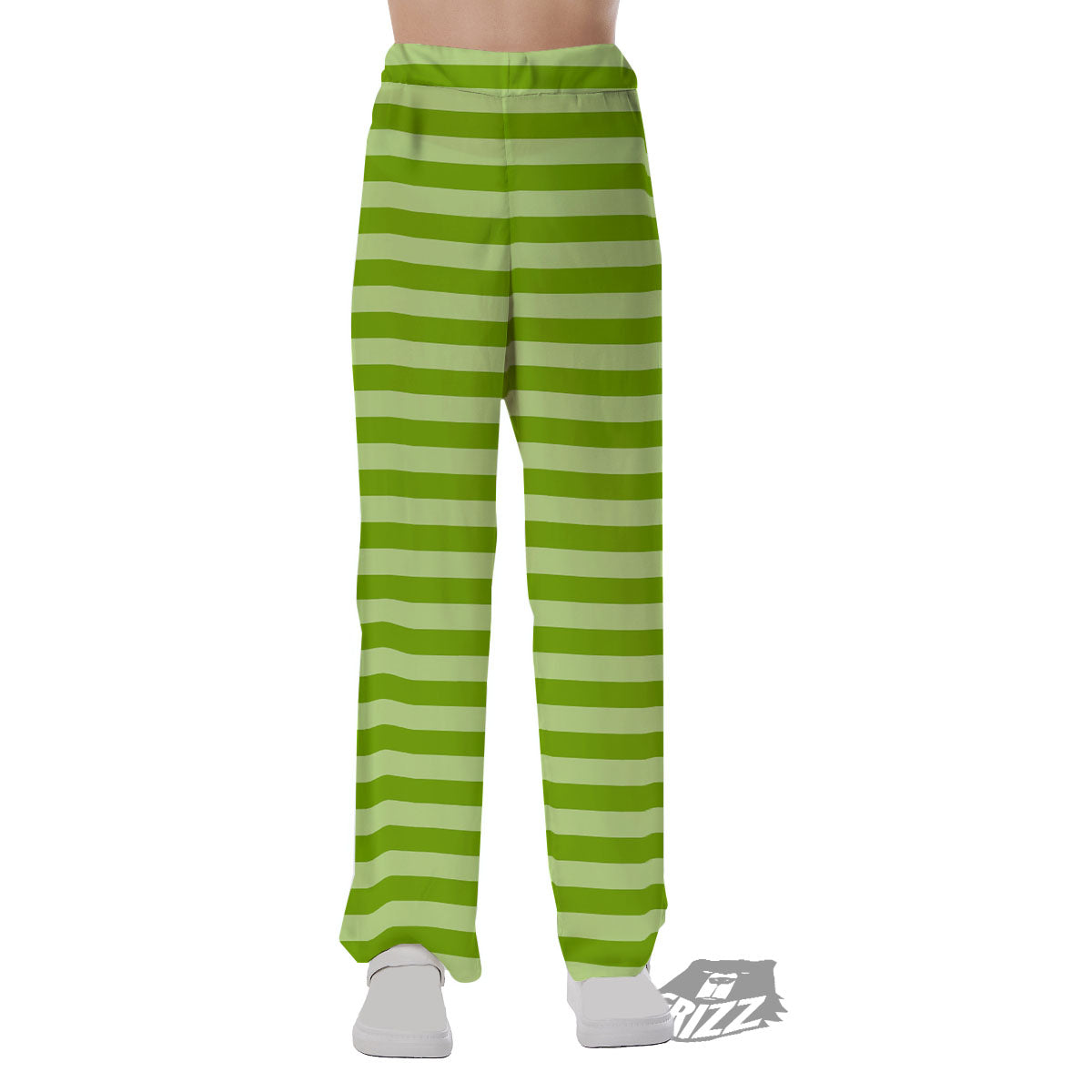 Striped Green Print Pattern Pajama Pants-grizzshop