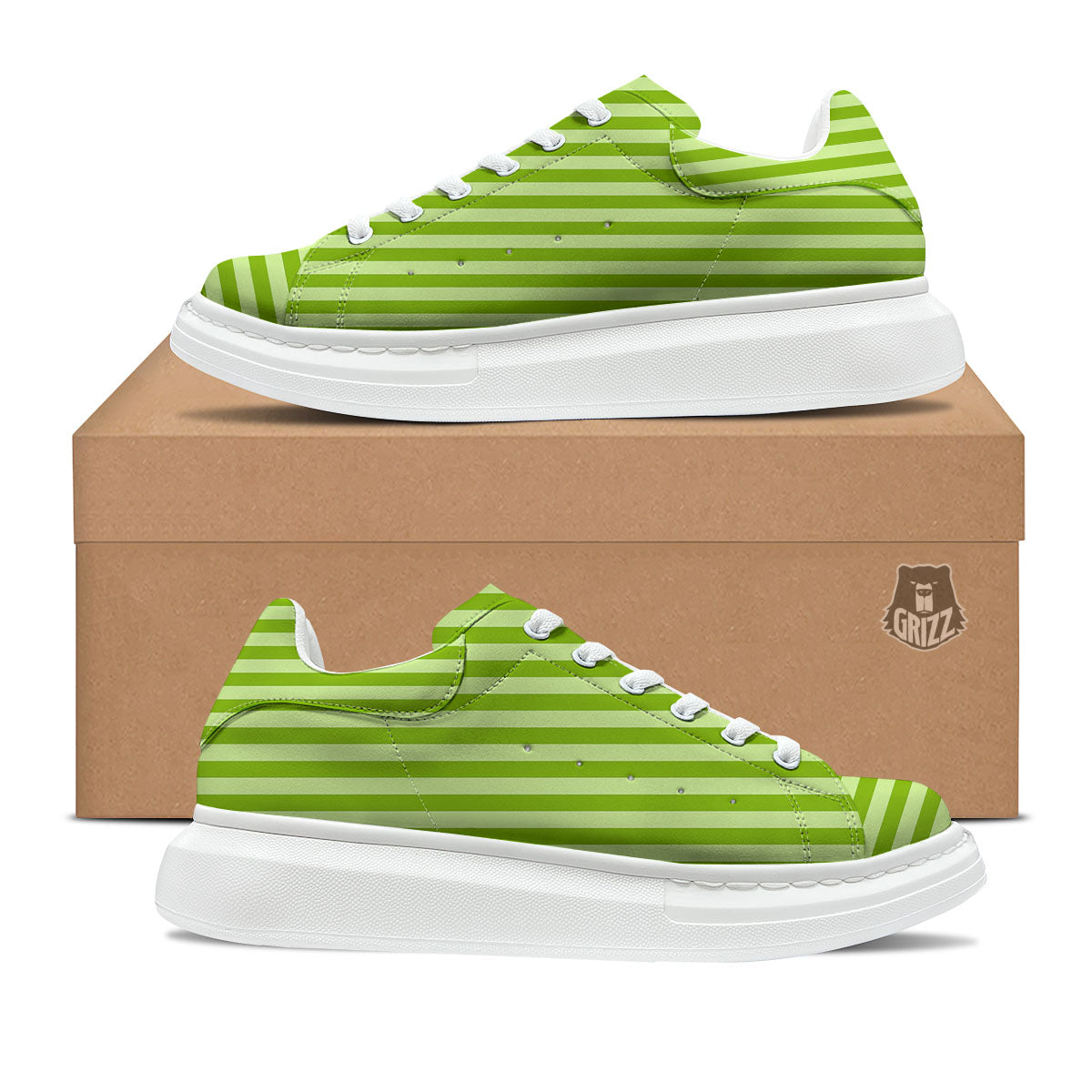 Striped Green Print Pattern Platform Shoes-grizzshop