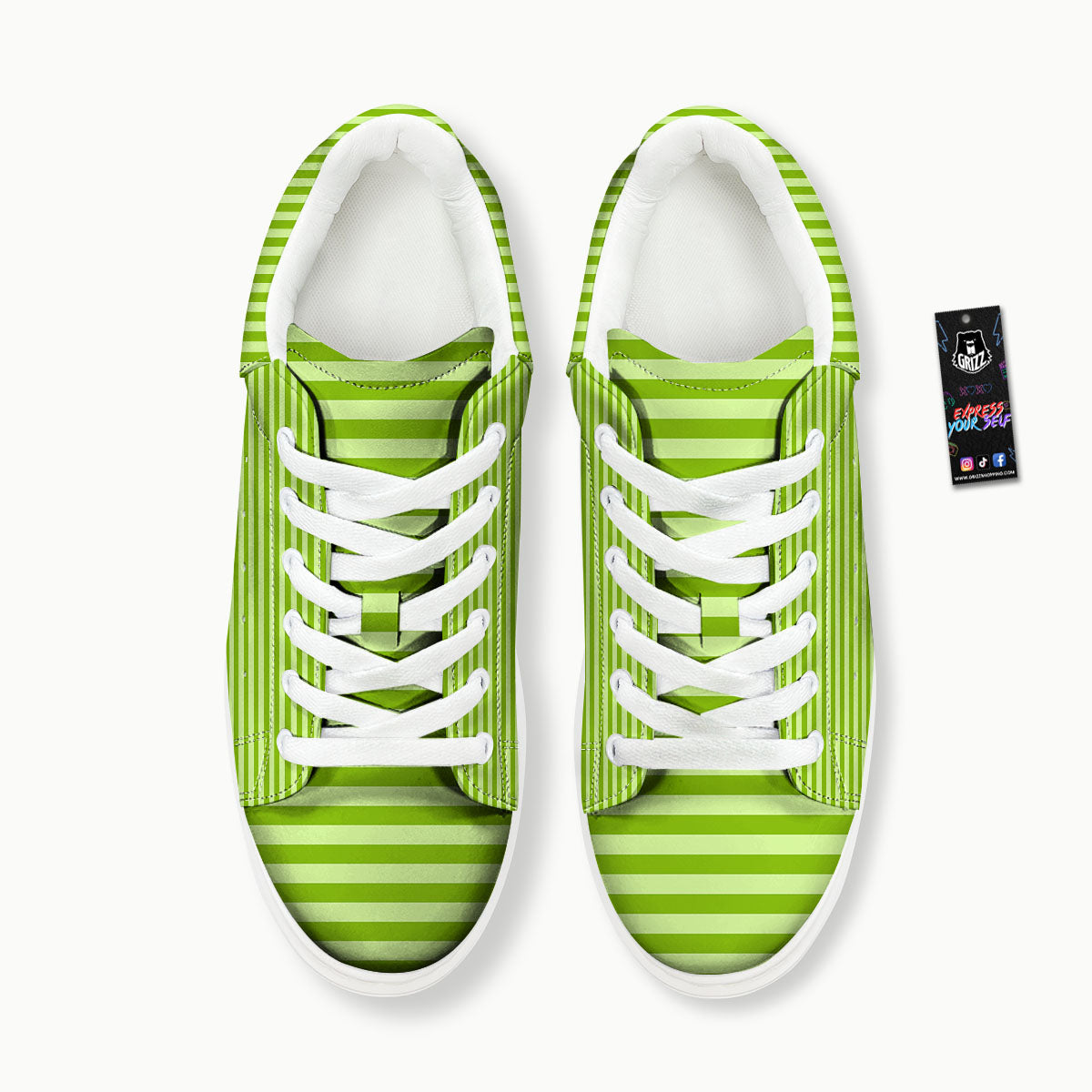 Striped Green Print Pattern Platform Shoes-grizzshop