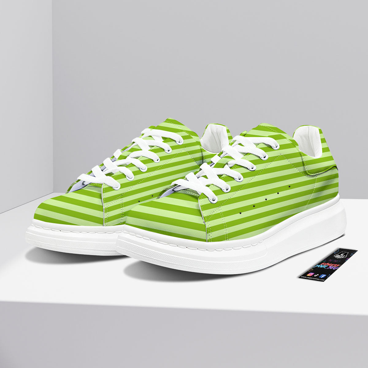 Striped Green Print Pattern Platform Shoes-grizzshop