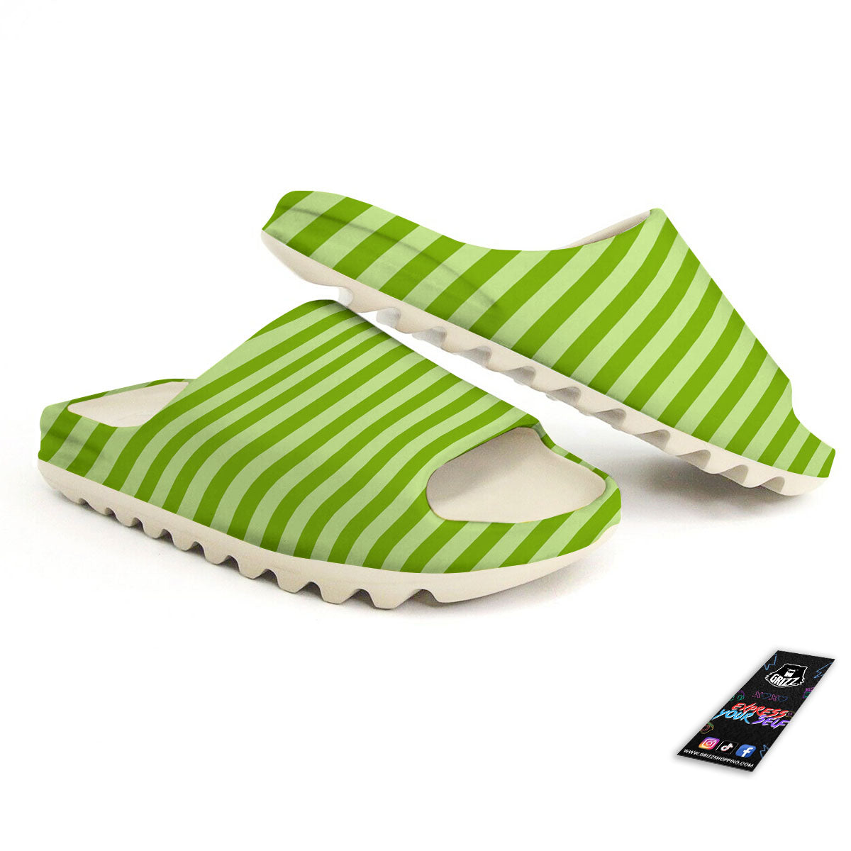 Striped Green Print Pattern Sandals-grizzshop