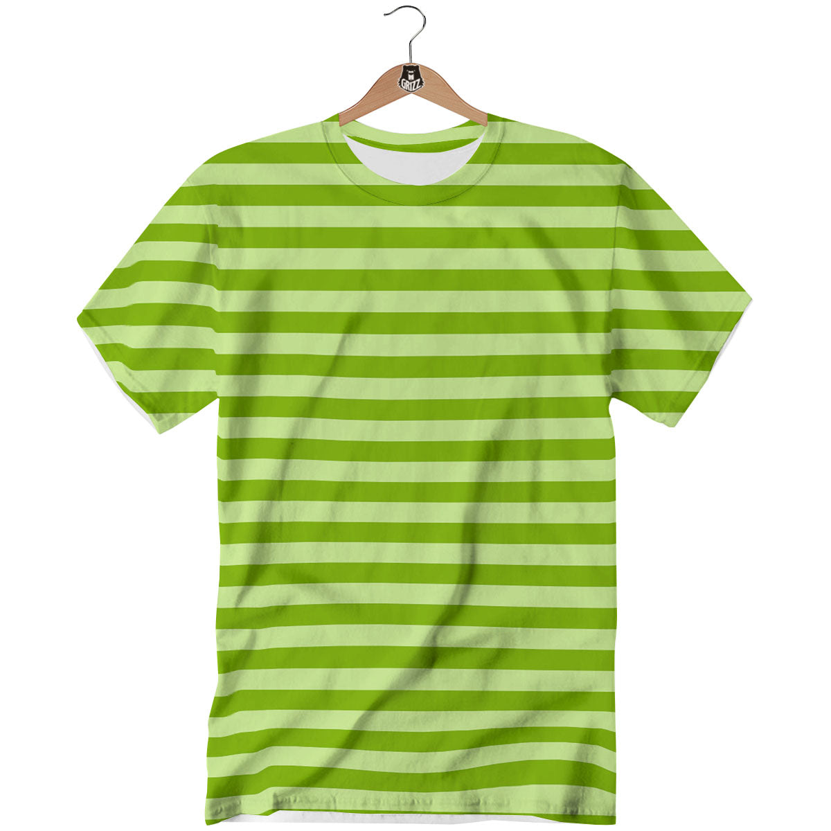 Striped Green Print Pattern T-Shirt-grizzshop