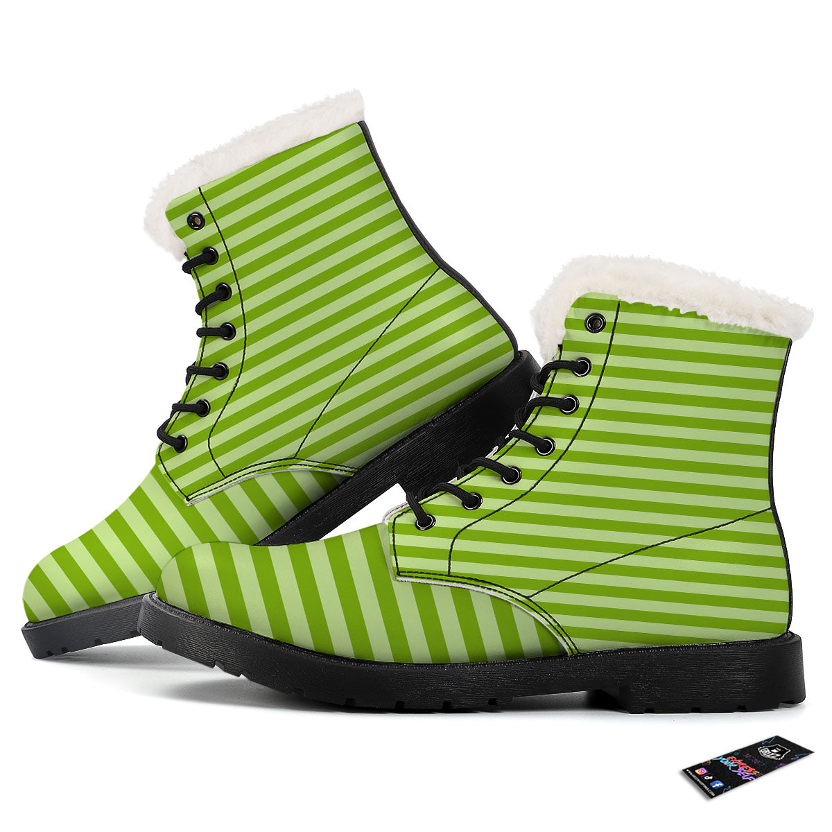 Striped Green Print Pattern Winter Boots-grizzshop