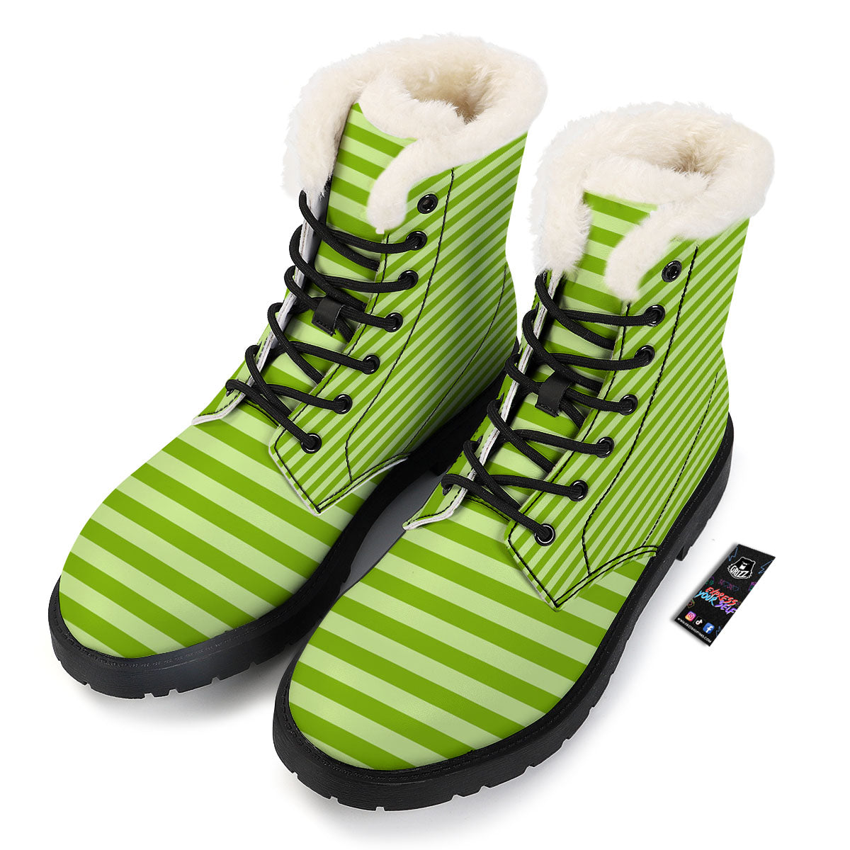 Striped Green Print Pattern Winter Boots-grizzshop