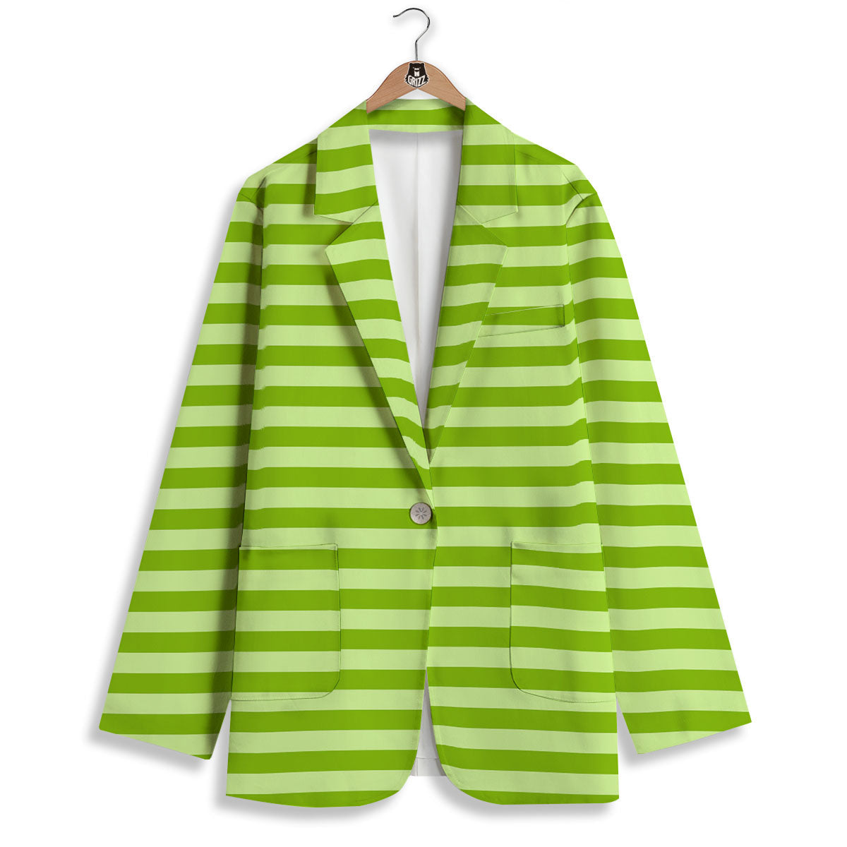Striped Green Print Pattern Women's Blazer-grizzshop