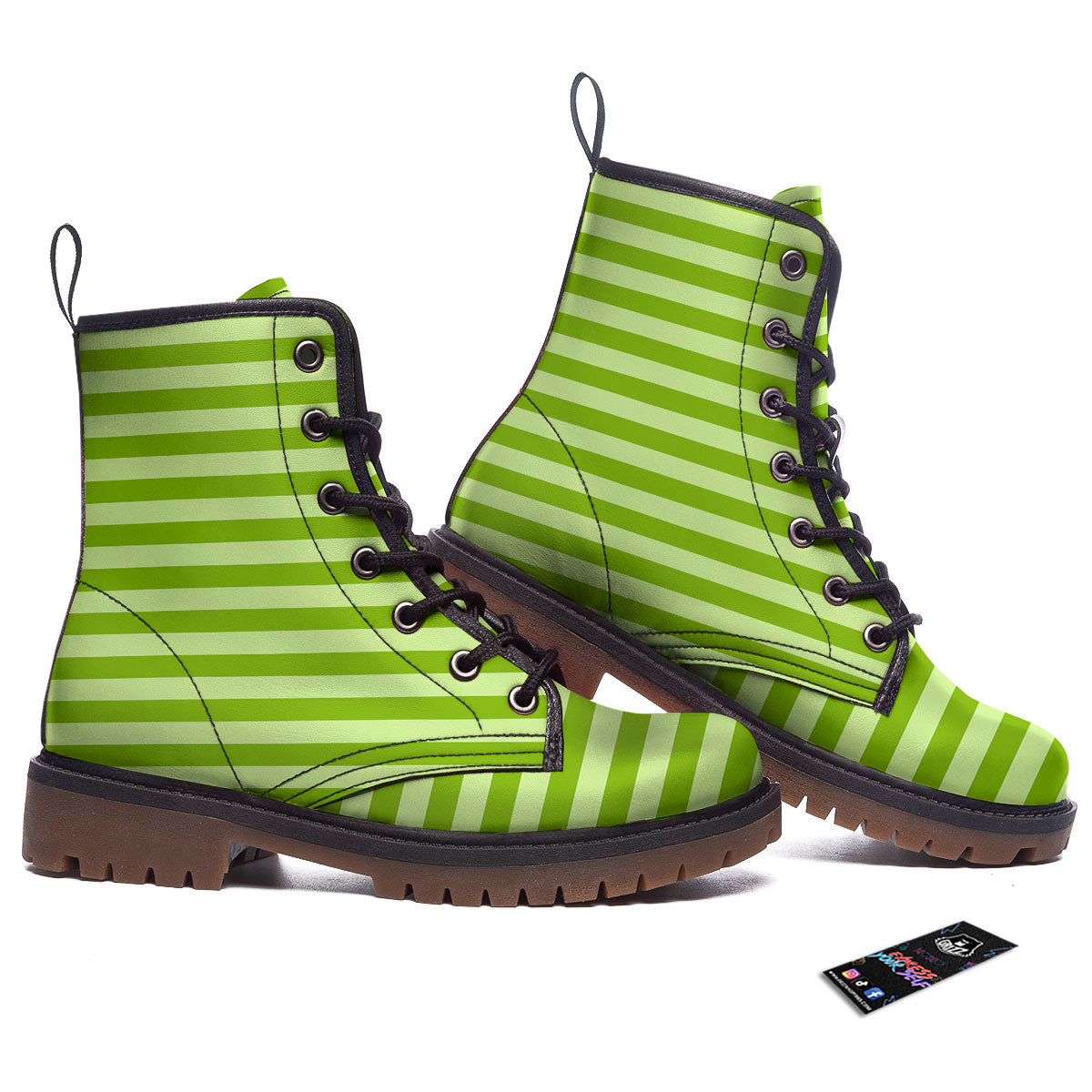 Striped Green Print Pattern Work Boots-grizzshop