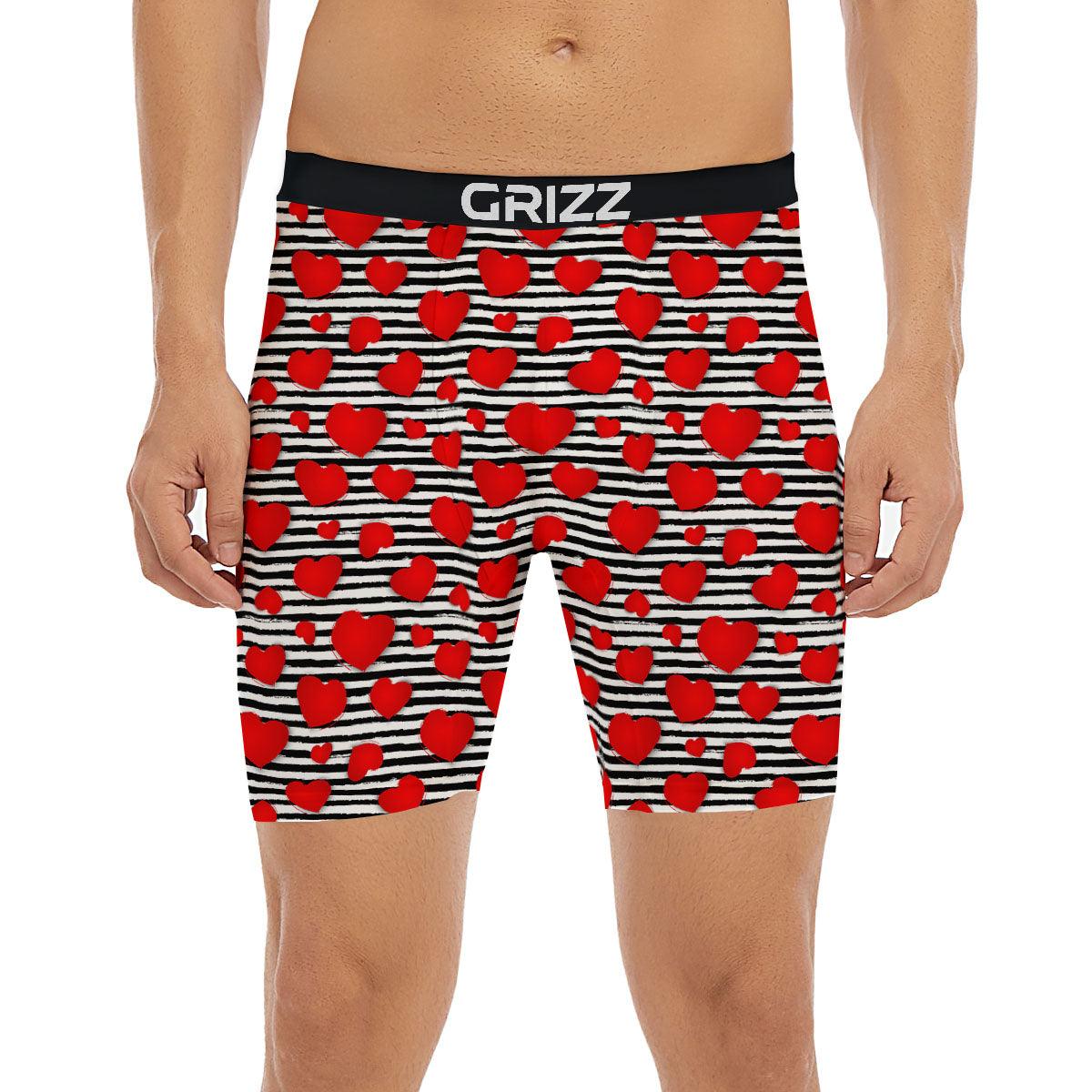 Striped Heart White And Black Print Boxer Briefs-grizzshop