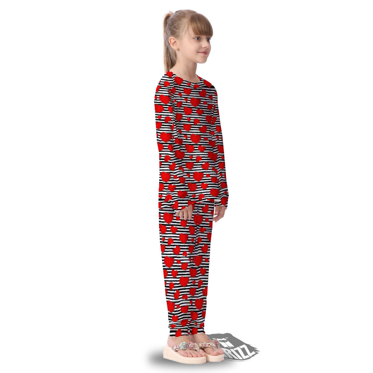Striped Heart White And Black Print Kid's Pajamas-grizzshop