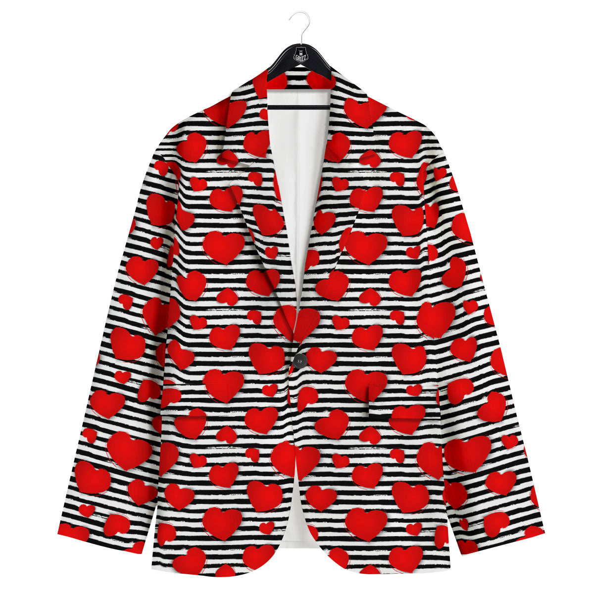 Striped Heart White And Black Print Men's Sport Coat-grizzshop