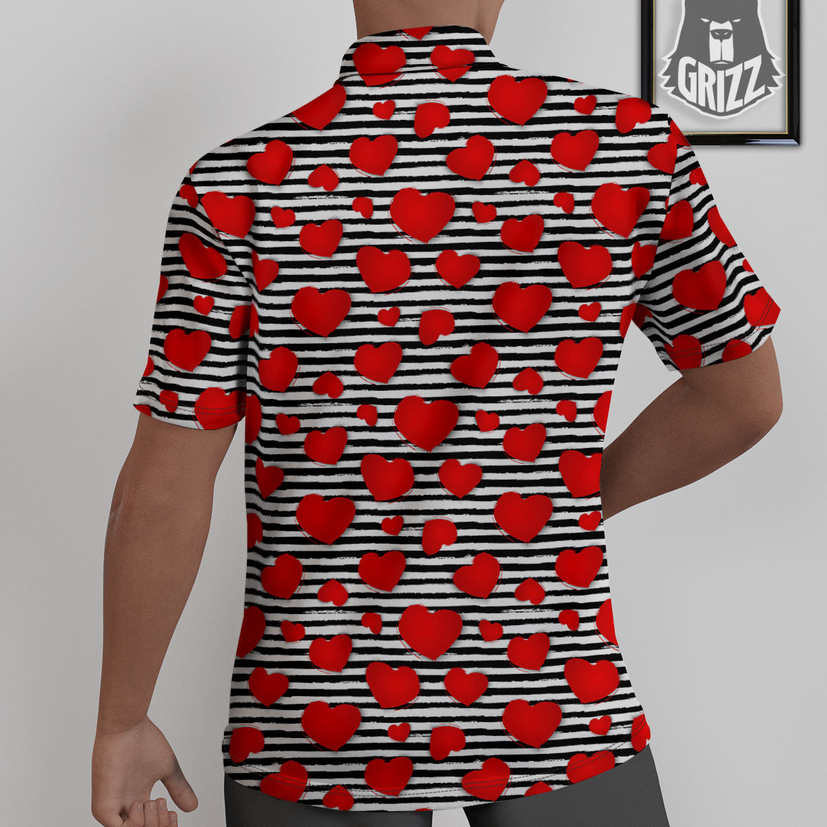 Striped Heart White And Black Print Untucked Shirts-grizzshop