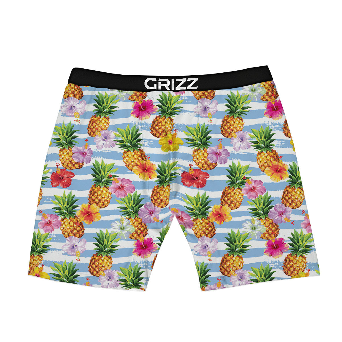 Striped Hibiscus And Pineapple Print Boxer Briefs-grizzshop