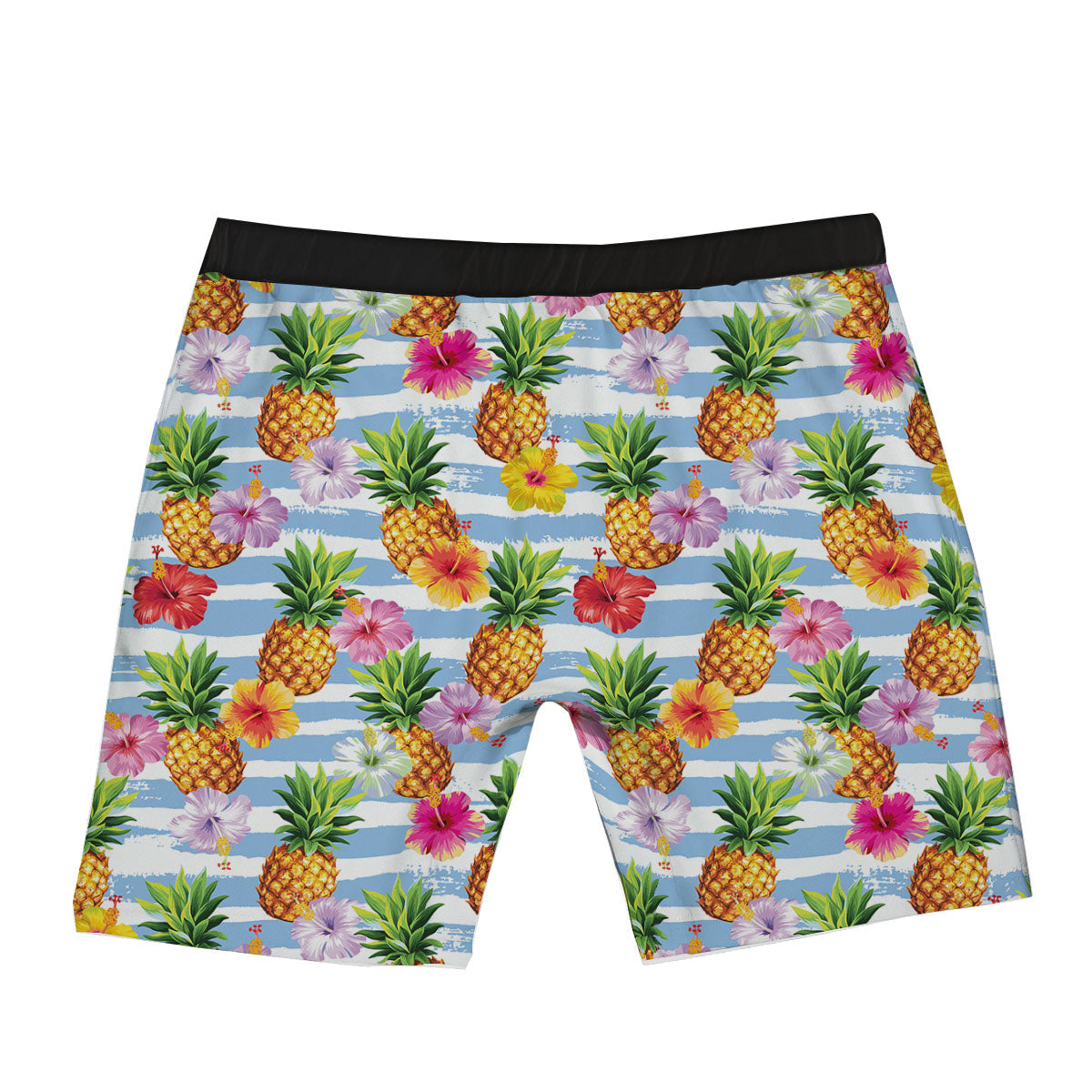 Striped Hibiscus And Pineapple Print Boxer Briefs-grizzshop