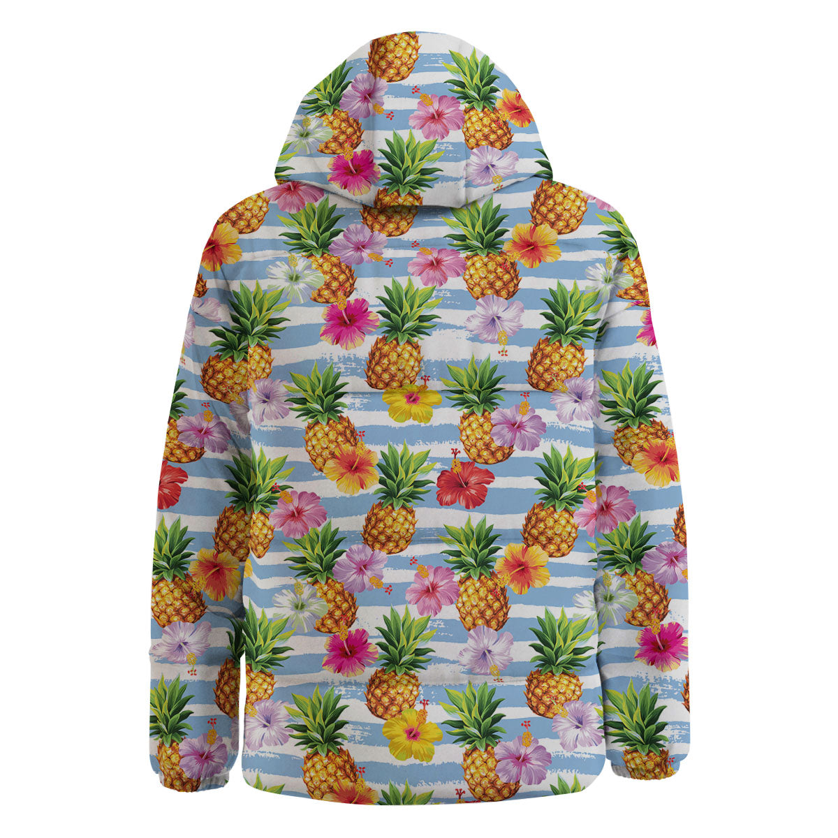 Striped Hibiscus And Pineapple Print Down Jacket-grizzshop