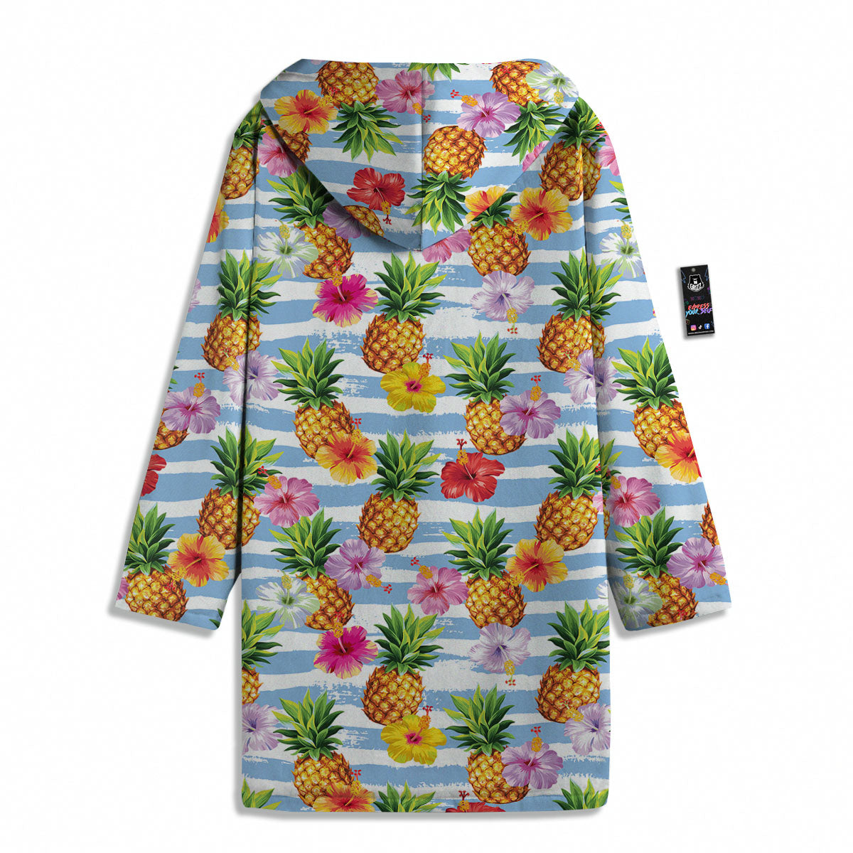 Striped Hibiscus And Pineapple Print Men's Windbreaker Jacket-grizzshop