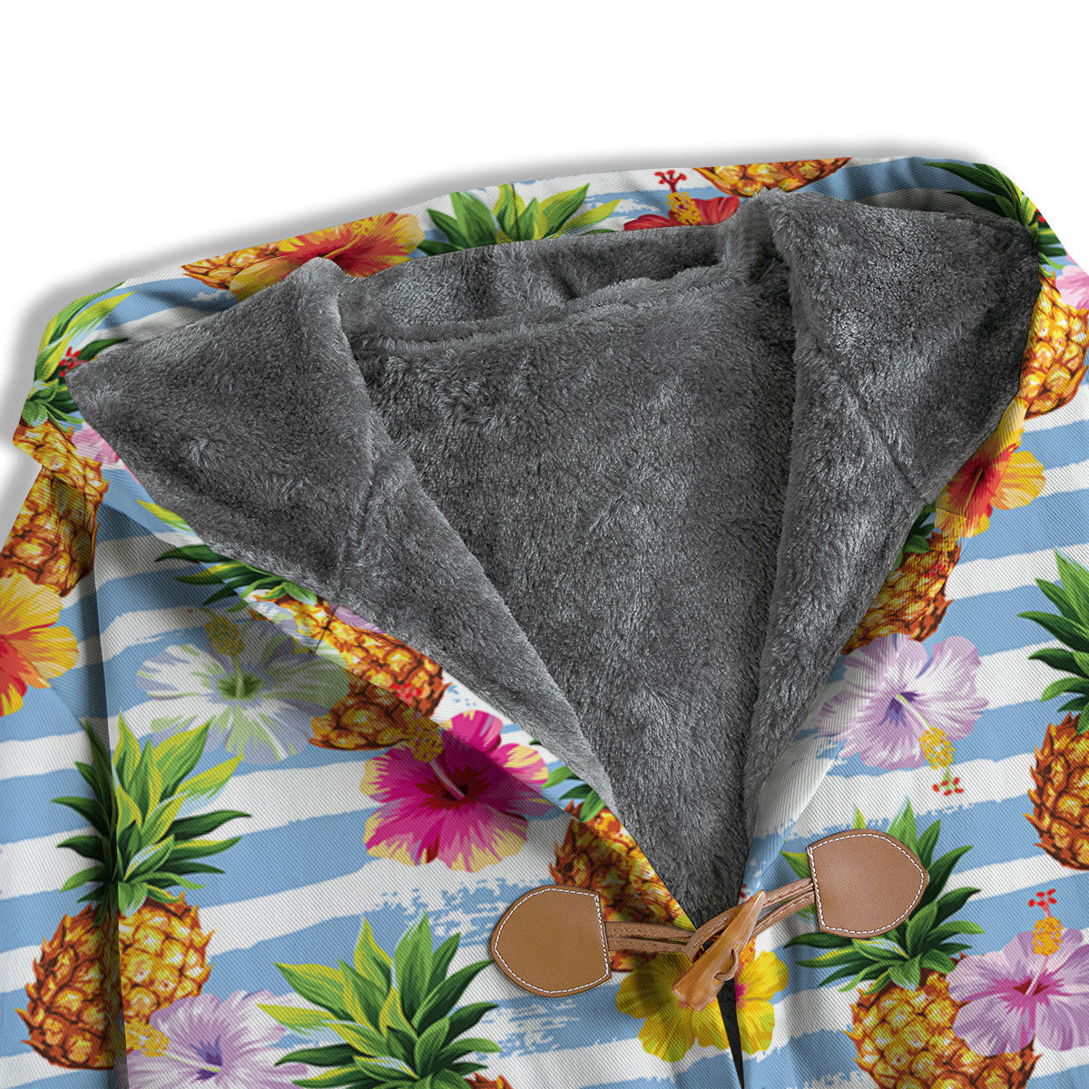 Striped Hibiscus And Pineapple Print Men's Windbreaker Jacket-grizzshop