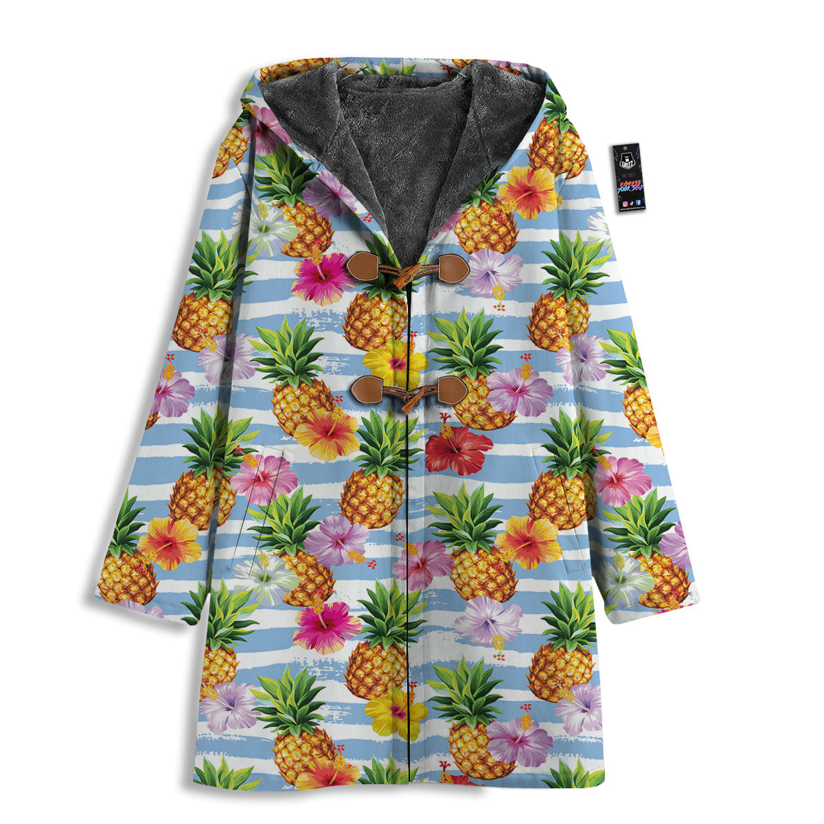 Striped Hibiscus And Pineapple Print Men's Windbreaker Jacket-grizzshop