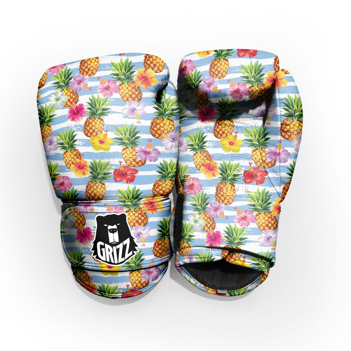 Striped Hibiscus And Pineapple Print Pro Boxing Glove