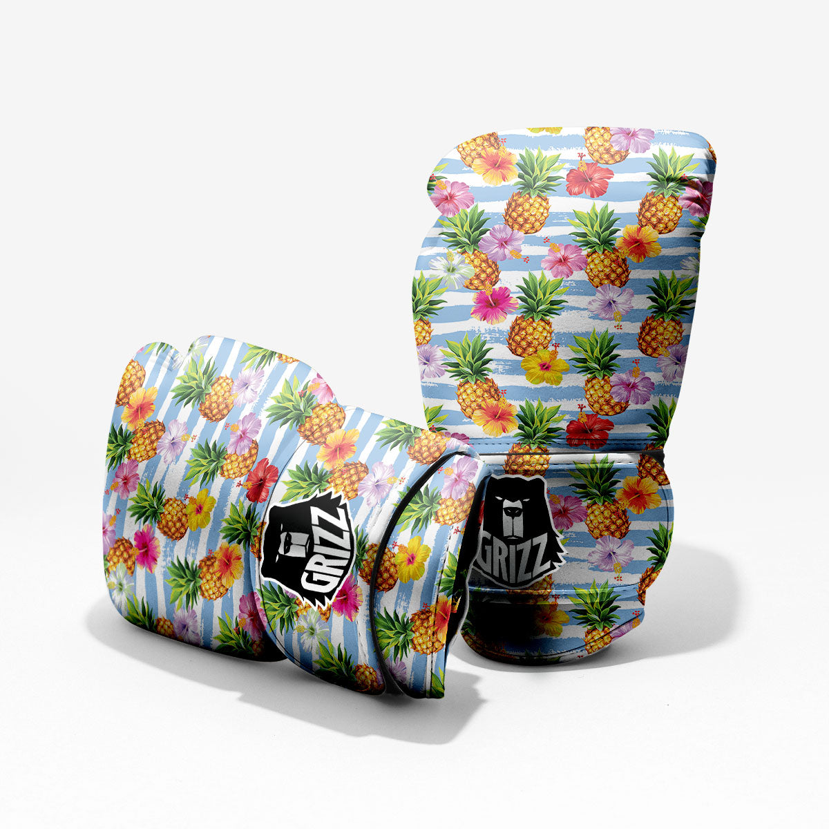 Striped Hibiscus And Pineapple Print Pro Boxing Glove