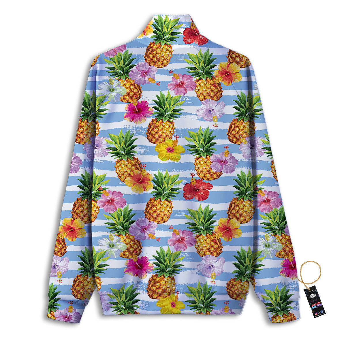 Striped Hibiscus And Pineapple Print Track Jacket-grizzshop
