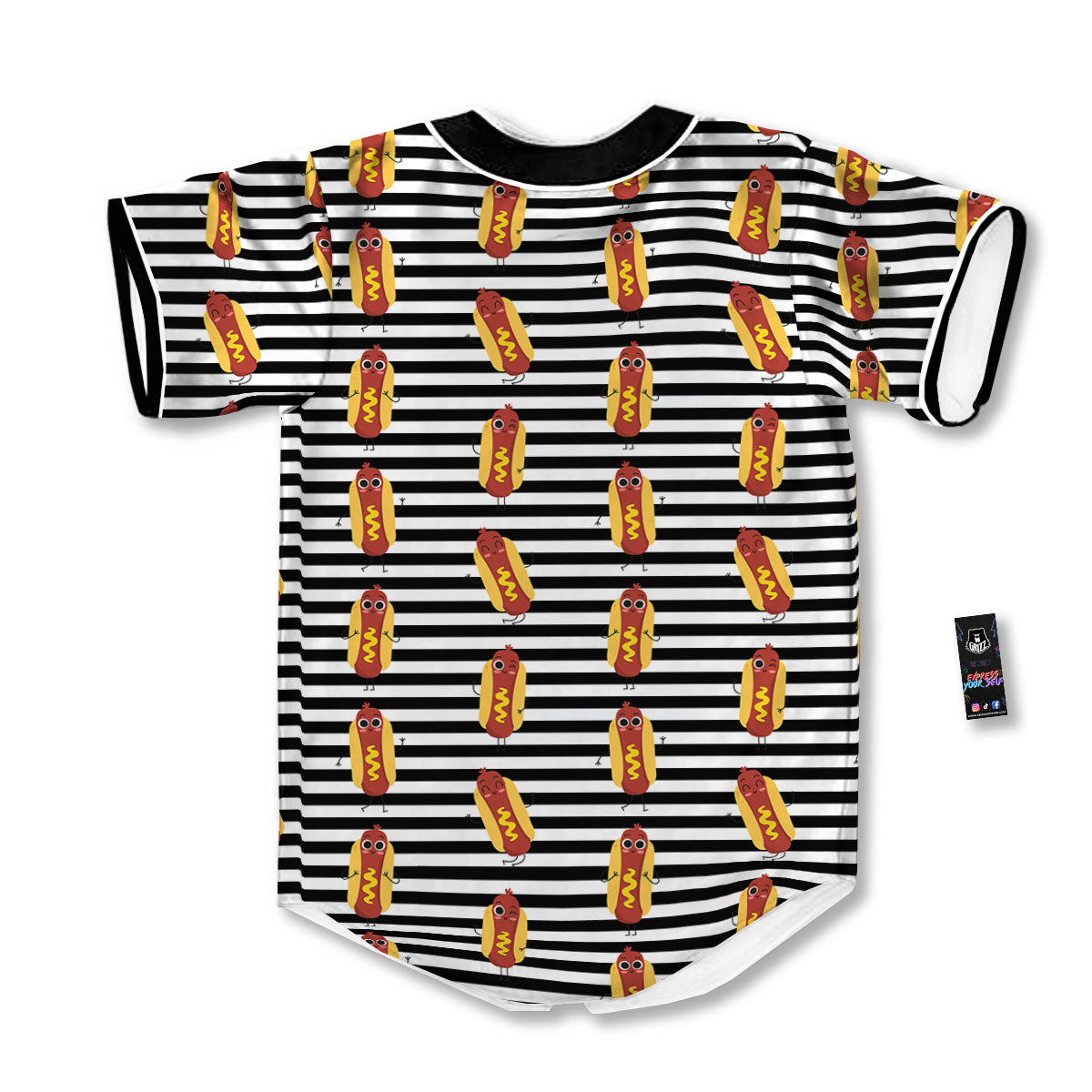 Striped Hot Dog Print Pattern Baseball Jersey-grizzshop
