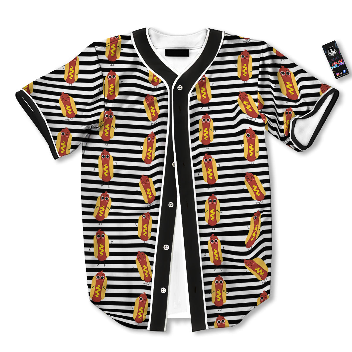 Striped Hot Dog Print Pattern Baseball Jersey-grizzshop