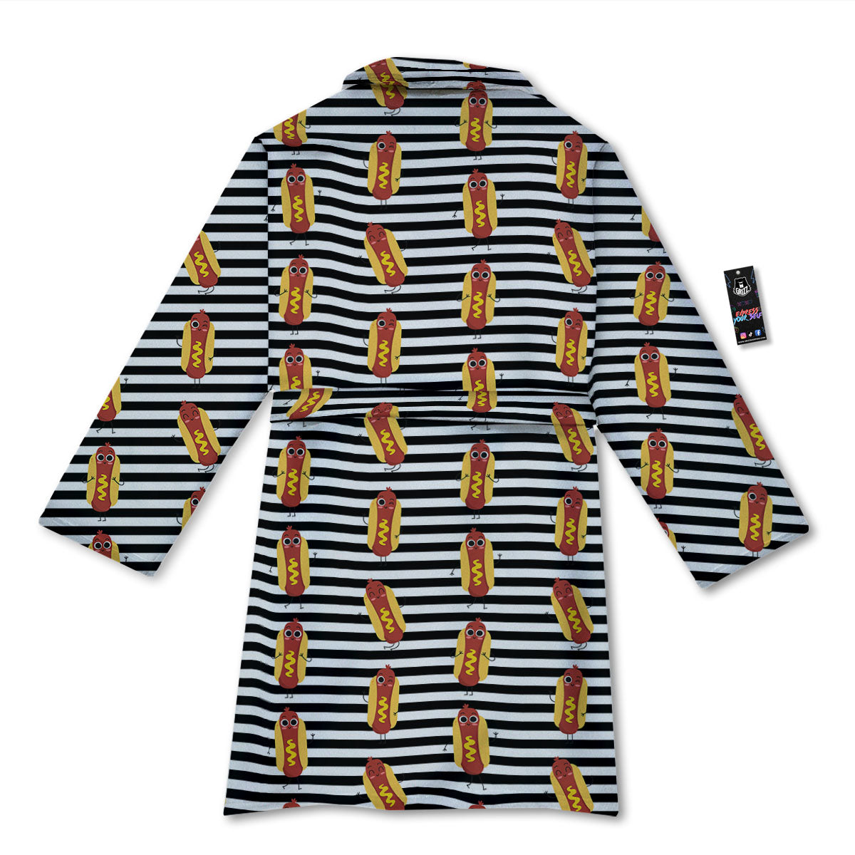 Striped Hot Dog Print Pattern Bathrobe-grizzshop