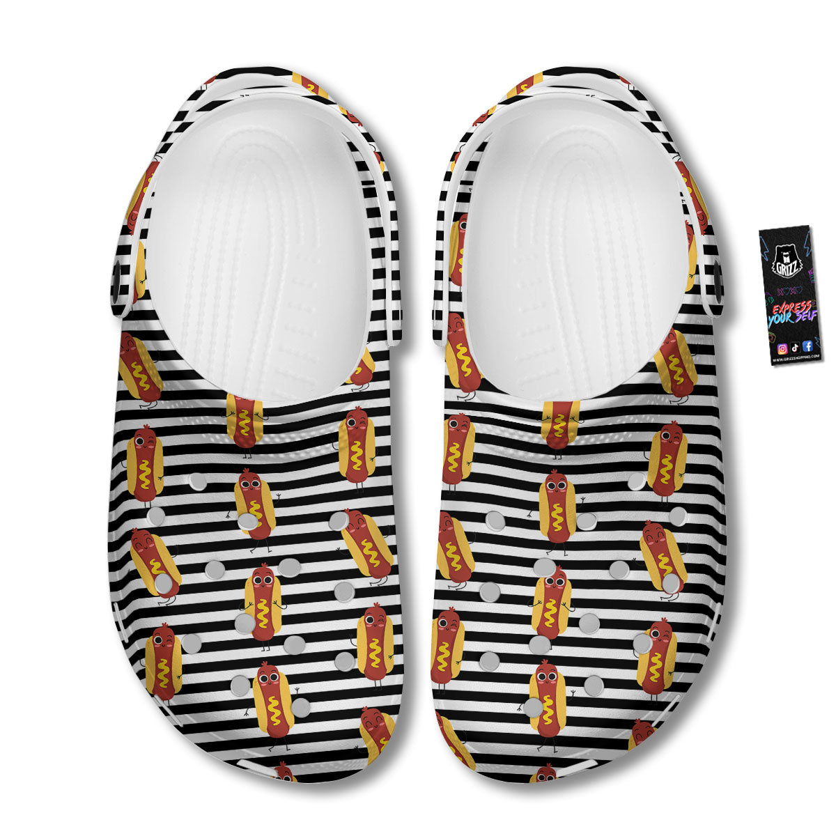 Striped Hot Dog Print Pattern Clog-grizzshop