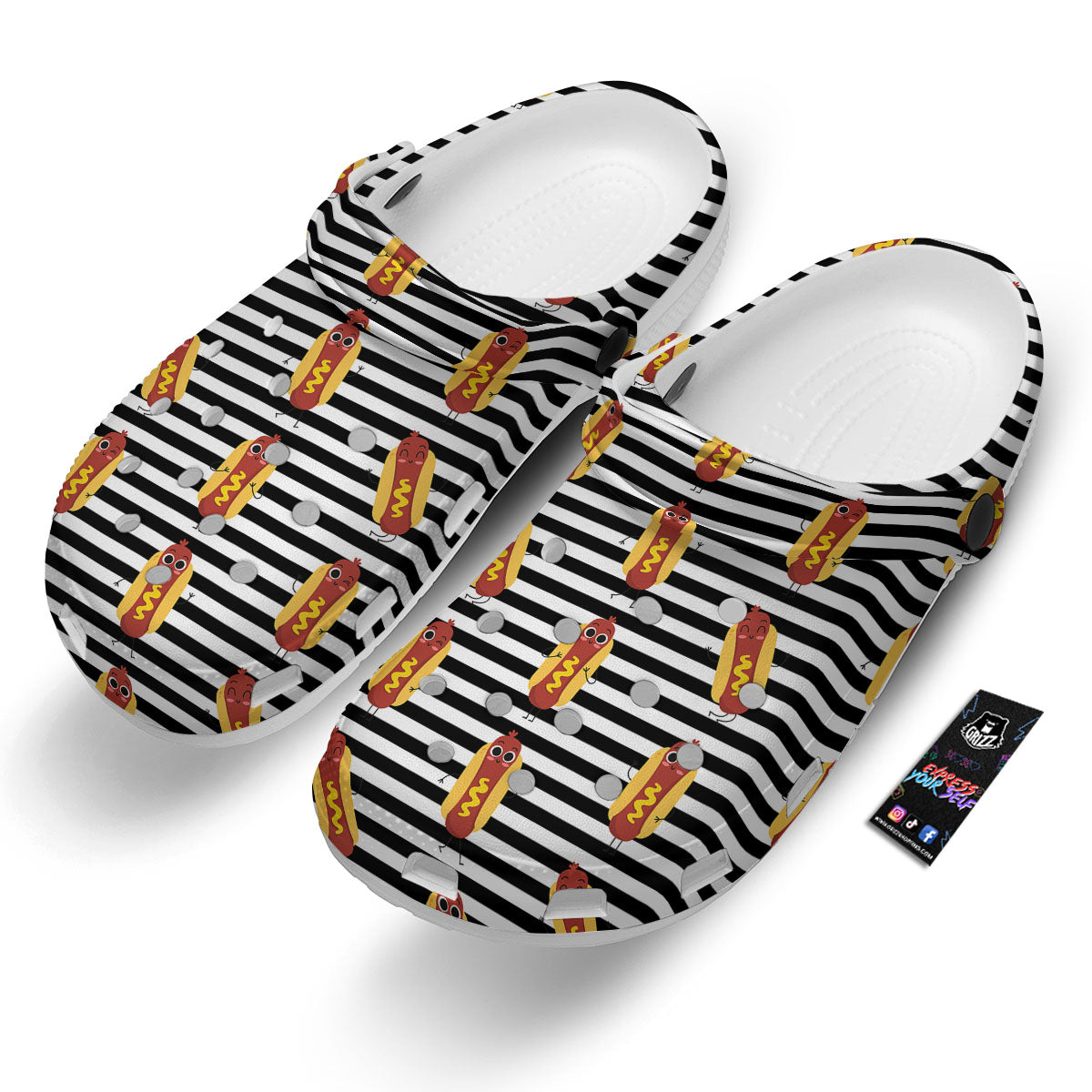 Striped Hot Dog Print Pattern Clog-grizzshop