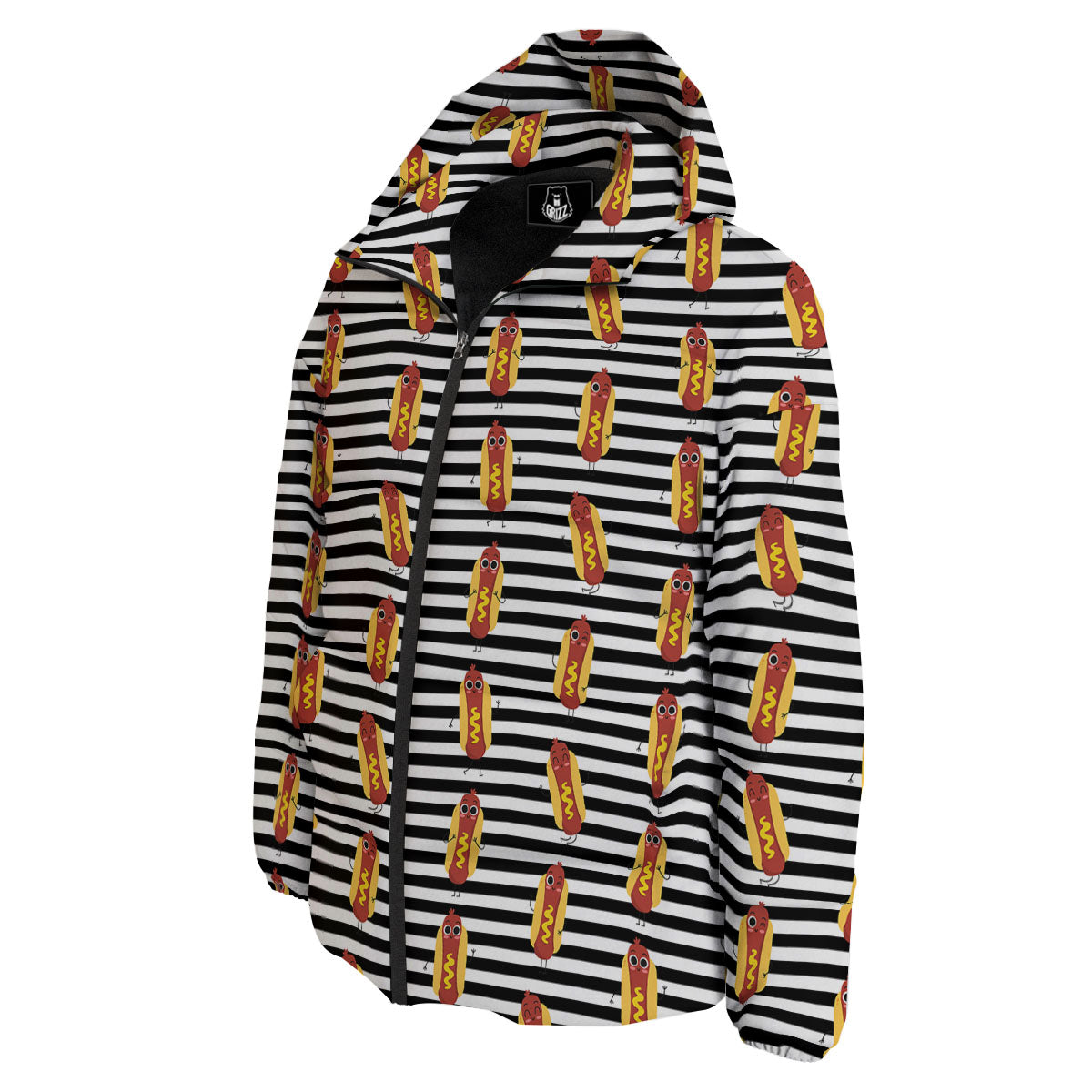 Striped Hot Dog Print Pattern Down Jacket-grizzshop