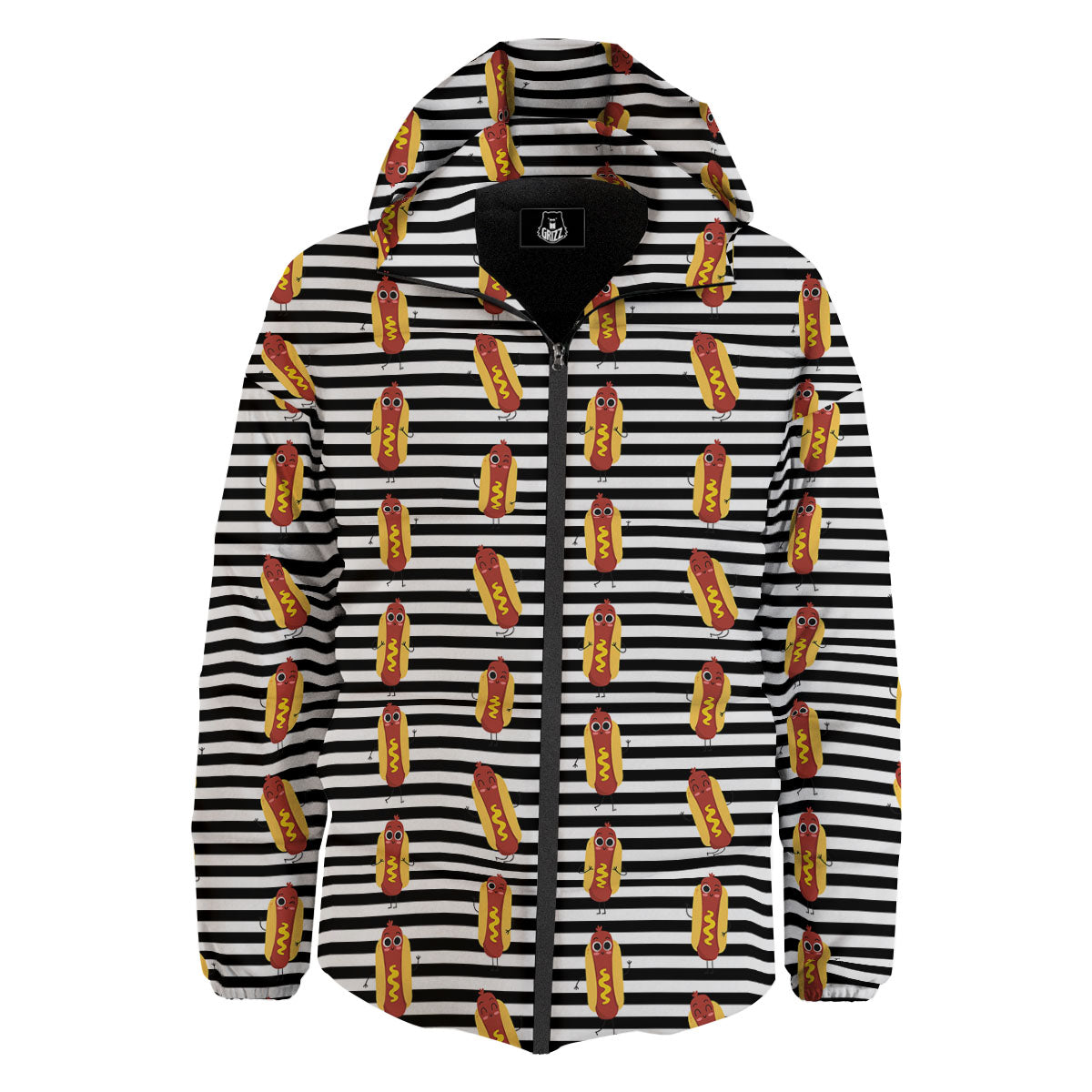 Striped Hot Dog Print Pattern Down Jacket-grizzshop