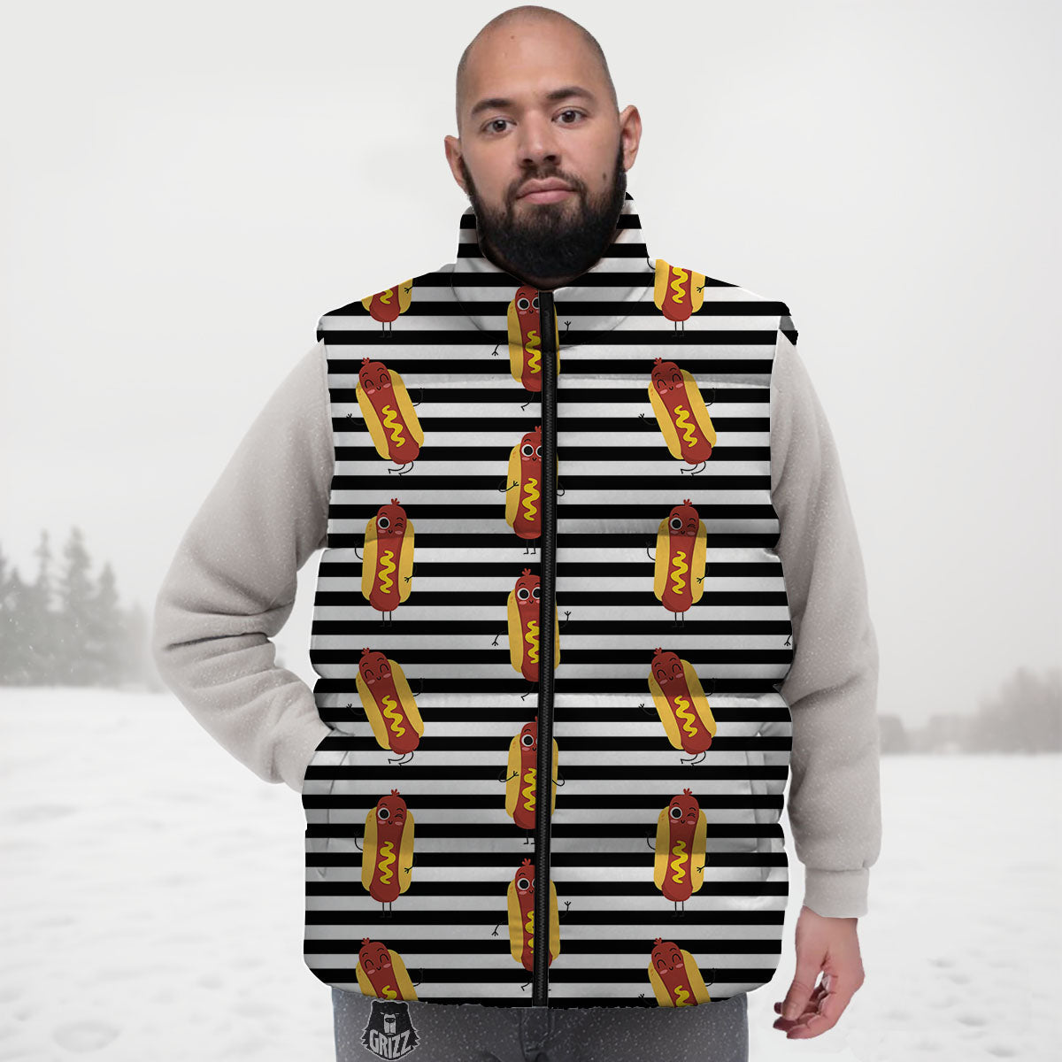 Striped Hot Dog Print Pattern Down Vest
