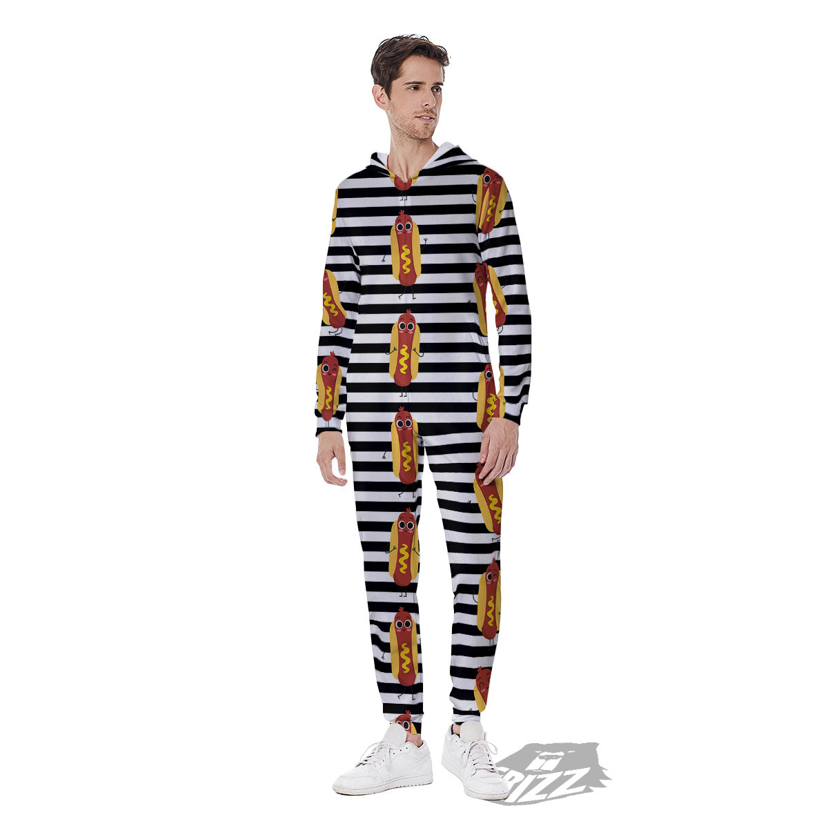 Striped Hot Dog Print Pattern Men's Jumpsuit-grizzshop