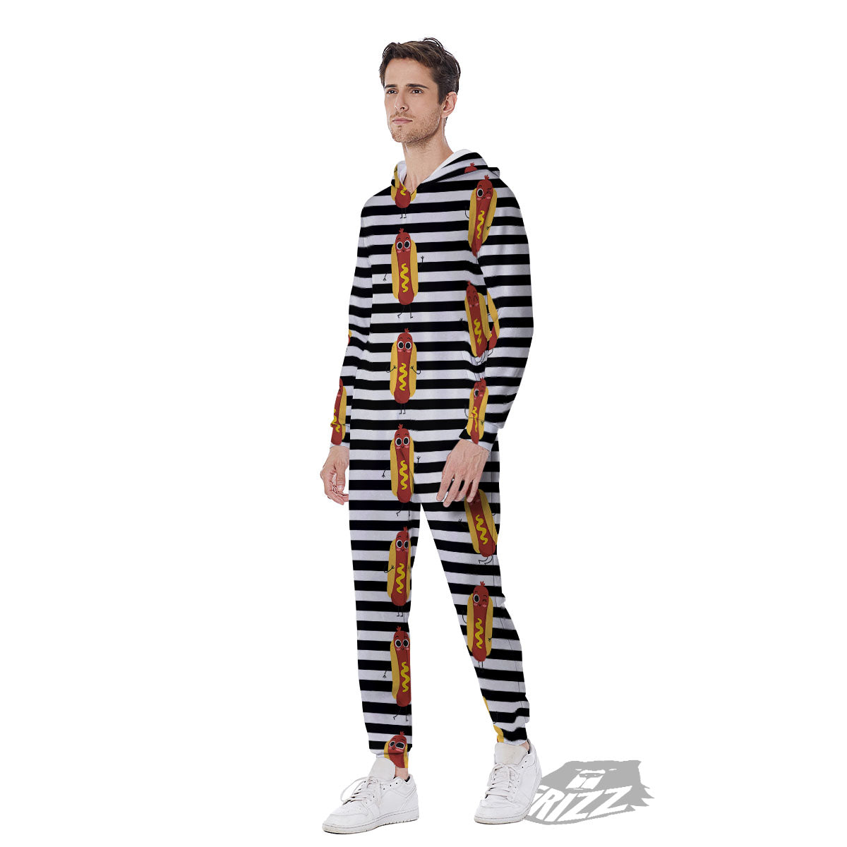 Striped Hot Dog Print Pattern Men's Jumpsuit-grizzshop