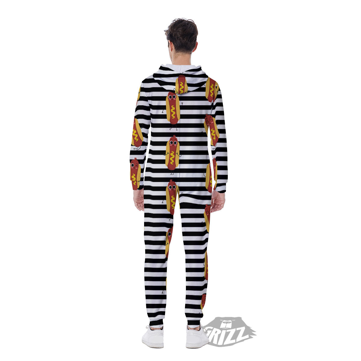Striped Hot Dog Print Pattern Men's Jumpsuit-grizzshop