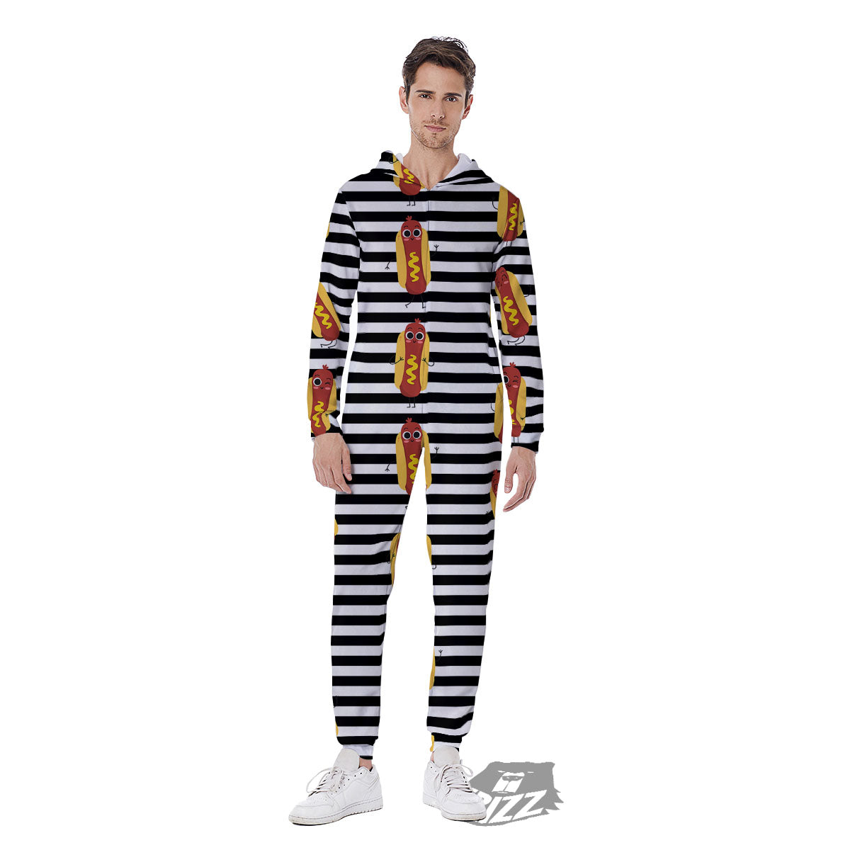 Striped Hot Dog Print Pattern Men's Jumpsuit-grizzshop