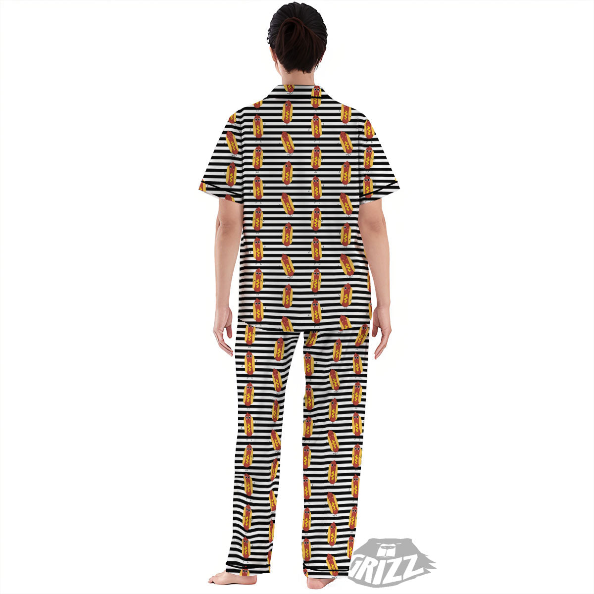 Striped Hot Dog Print Pattern Women's Pajamas Set-grizzshop