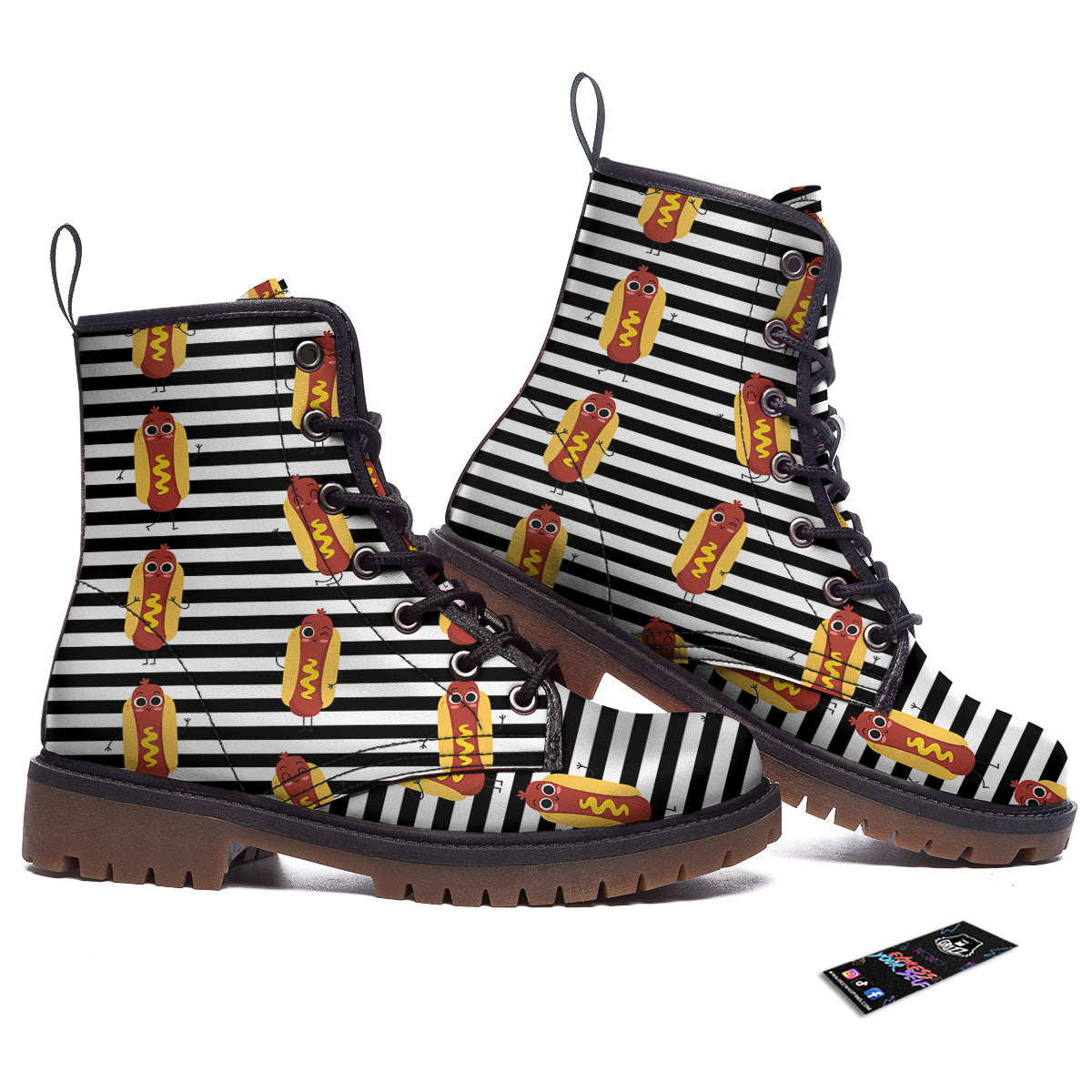 Striped Hot Dog Print Pattern Work Boots-grizzshop